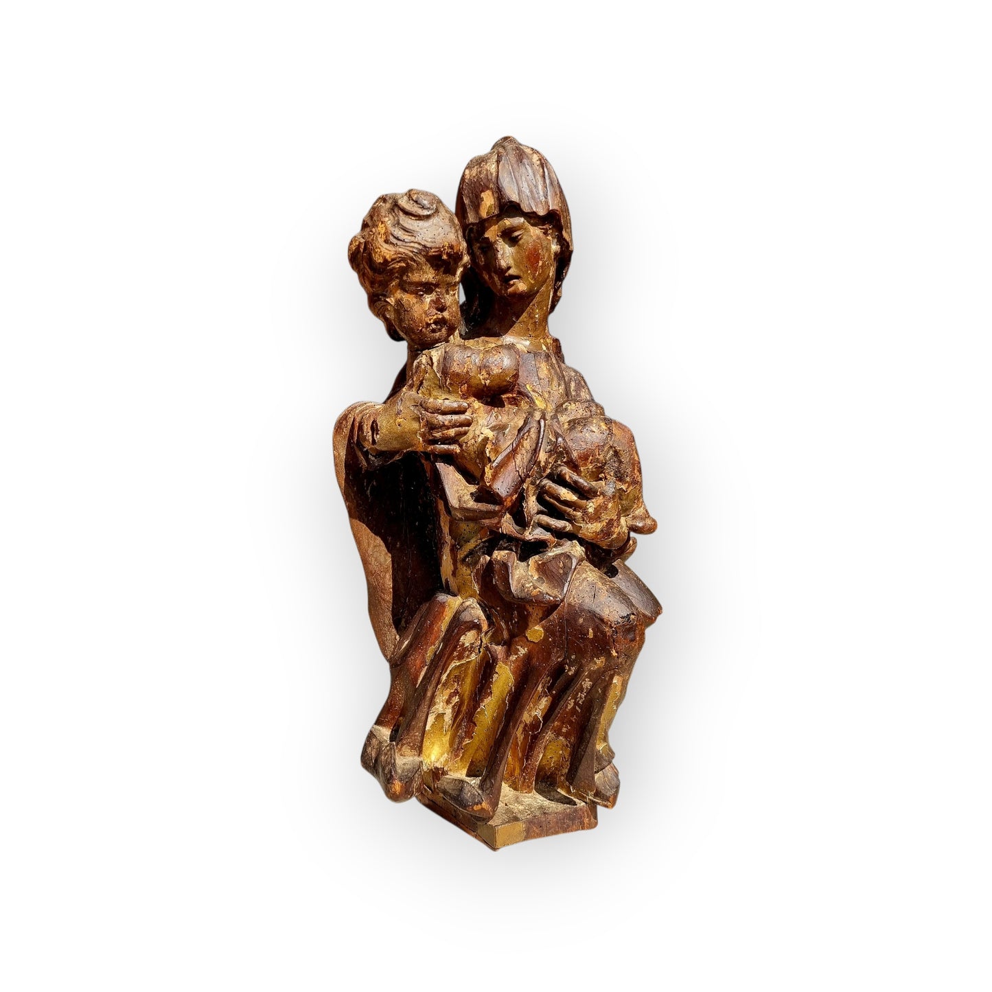 16th-Century Tyrolean Antique Carved Wooden Sculpture Of The Madonna & Child