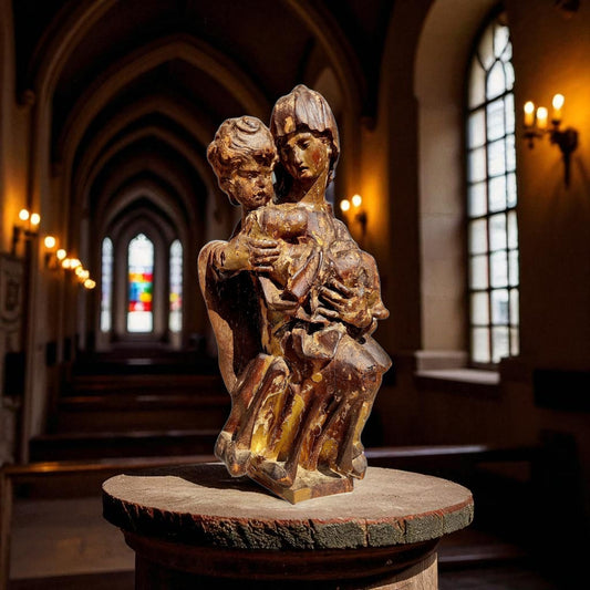 16th-Century Tyrolean Antique Carved Wooden Sculpture Of The Madonna & Child