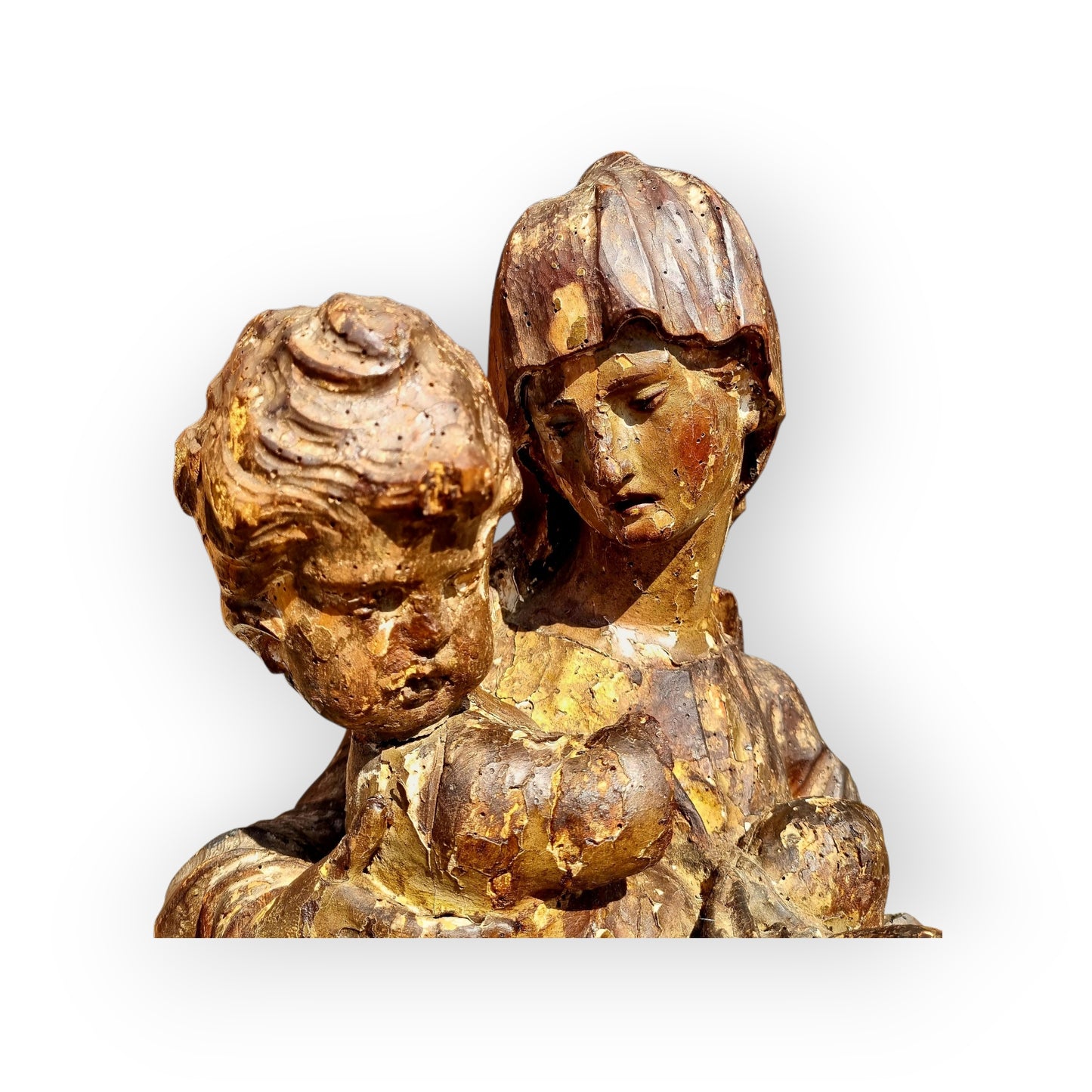 16th-Century Tyrolean Antique Carved Wooden Sculpture Of The Madonna & Child