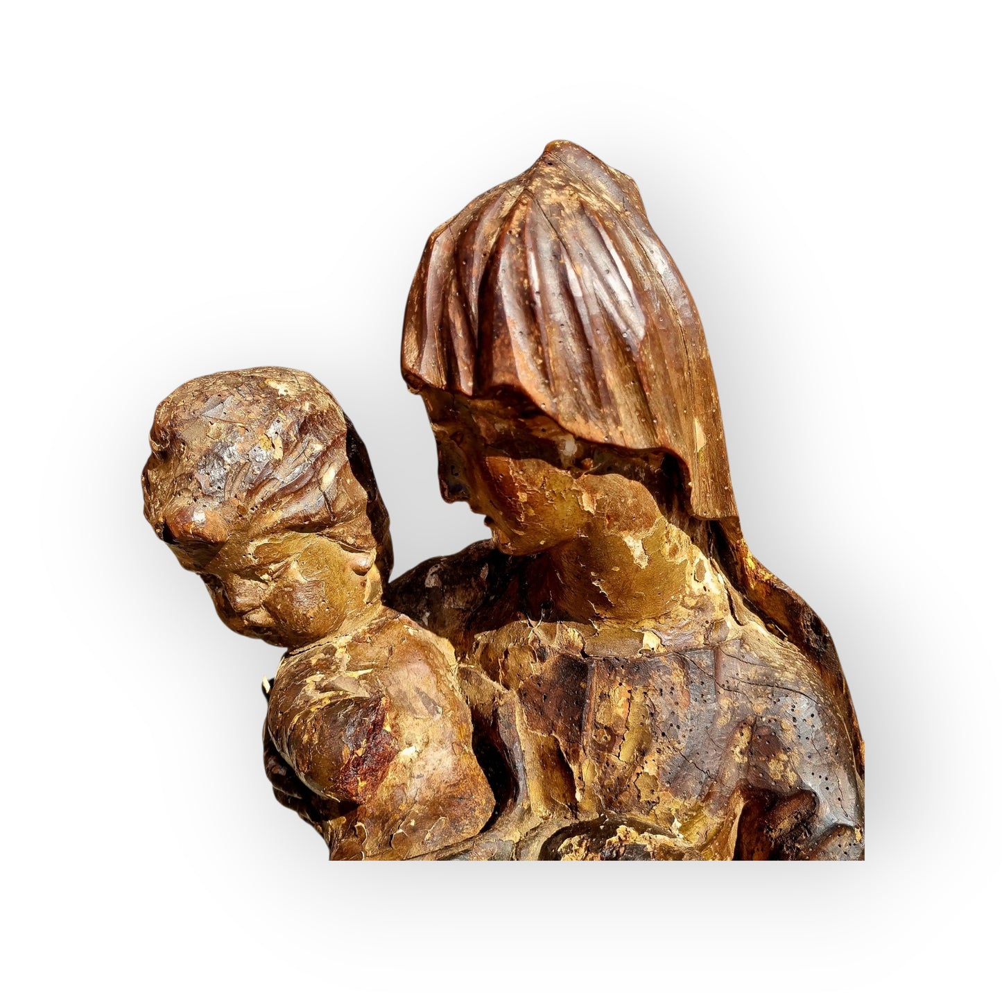 16th-Century Tyrolean Antique Carved Wooden Sculpture Of The Madonna & Child