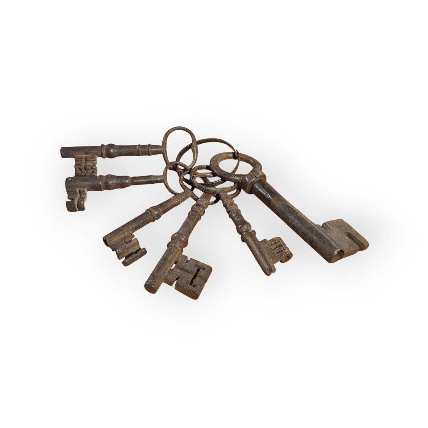 A Set Of Six Large 17th-Century & 18th-Century Antique Iron Keys With Their Original Key Ring