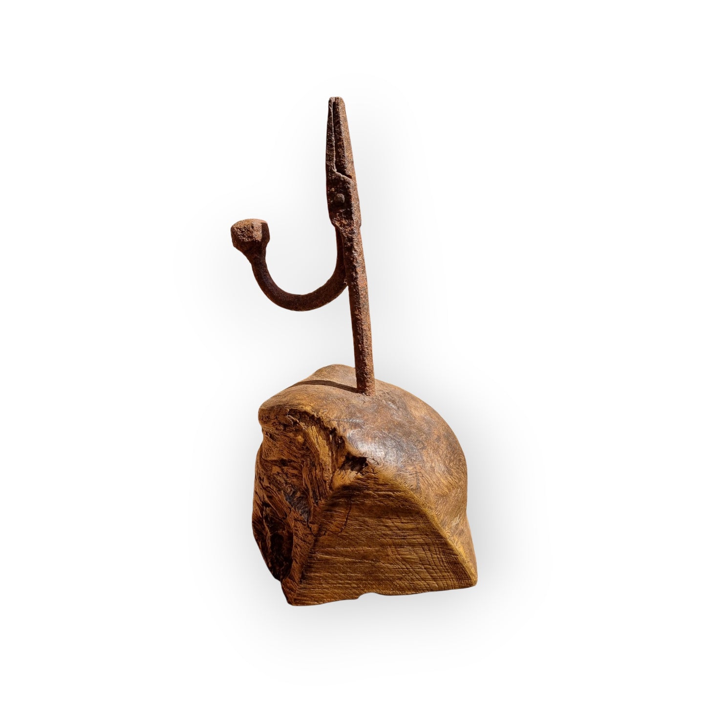 18th Century English Antique Rushlight or Rushnip On A Burrwood Base