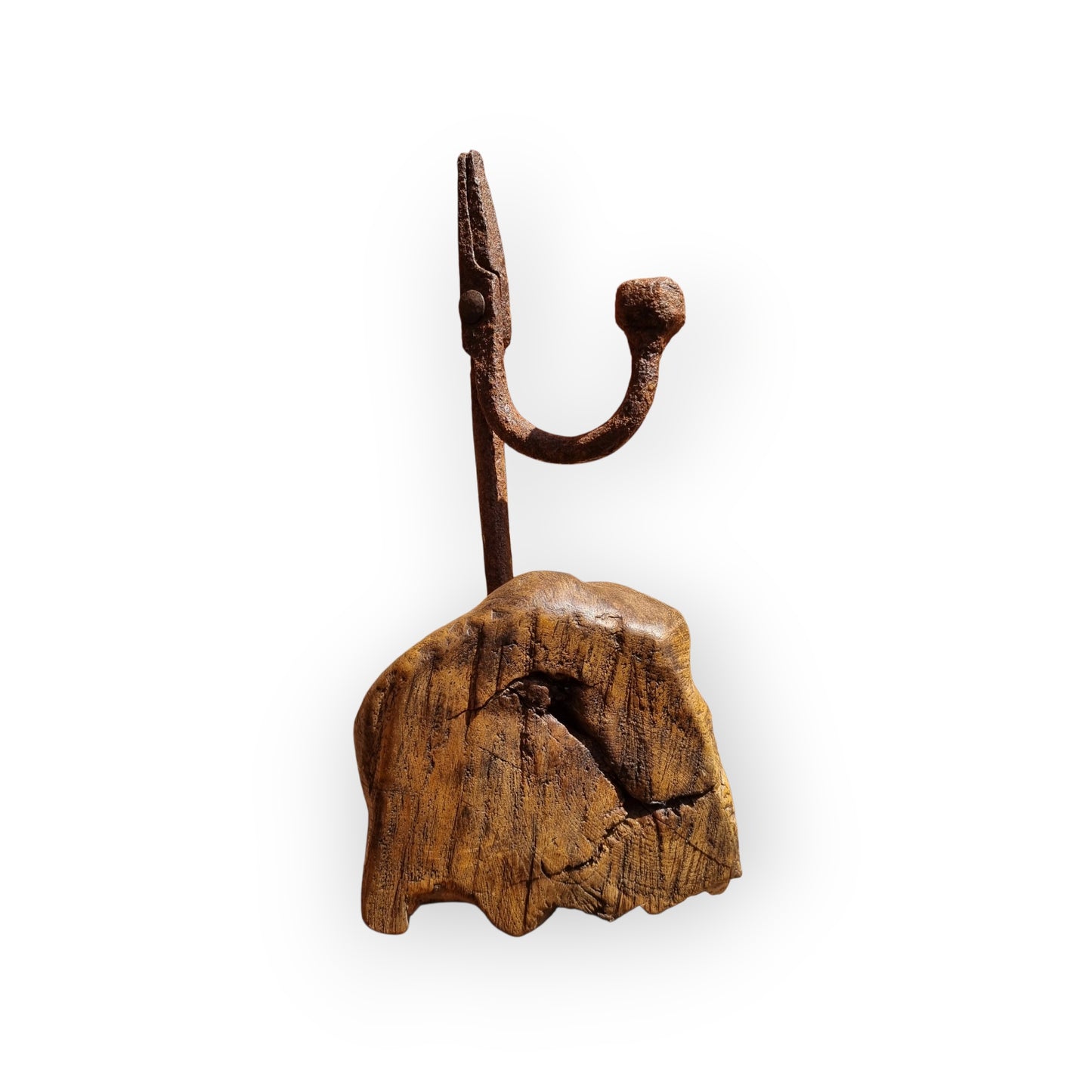 18th Century English Antique Rushlight or Rushnip On A Burrwood Base
