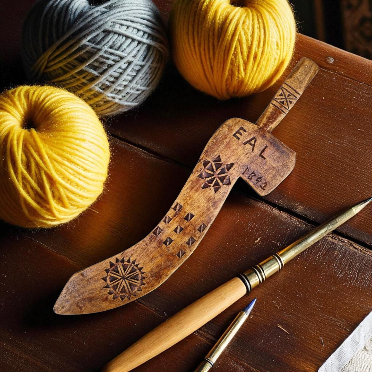 19th Century English Antique Treen "Goose Wing" Knitting Sheath