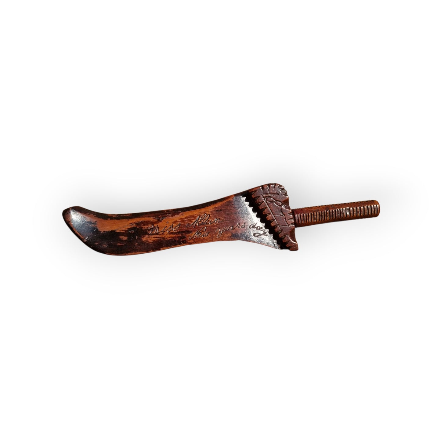 19th Century English Antique Treen "Goose Wing" Knitting Sheath Dated "1877"
