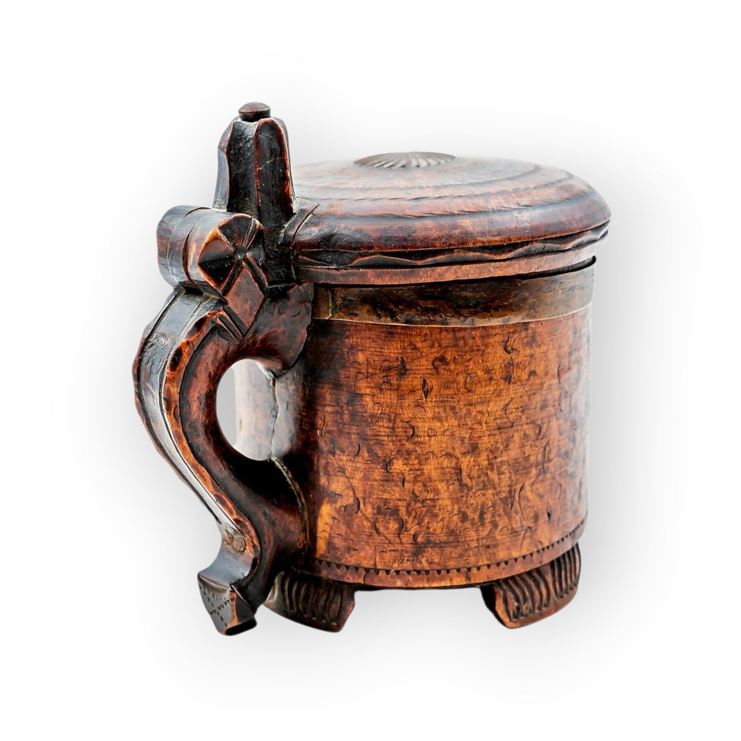 Large Mid-18th-Century Norwegian Antique Treen / Birchwood Peg Tankard