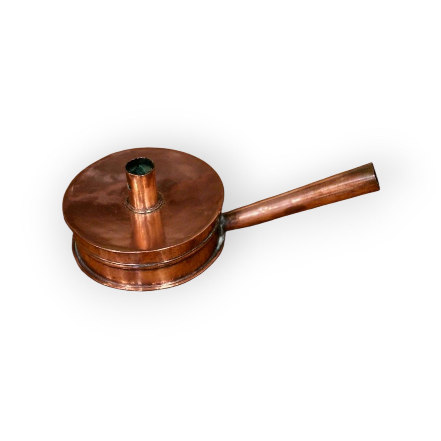 19th Century English Antique Copper Chamberstick / Tinderbox With Carry Handle