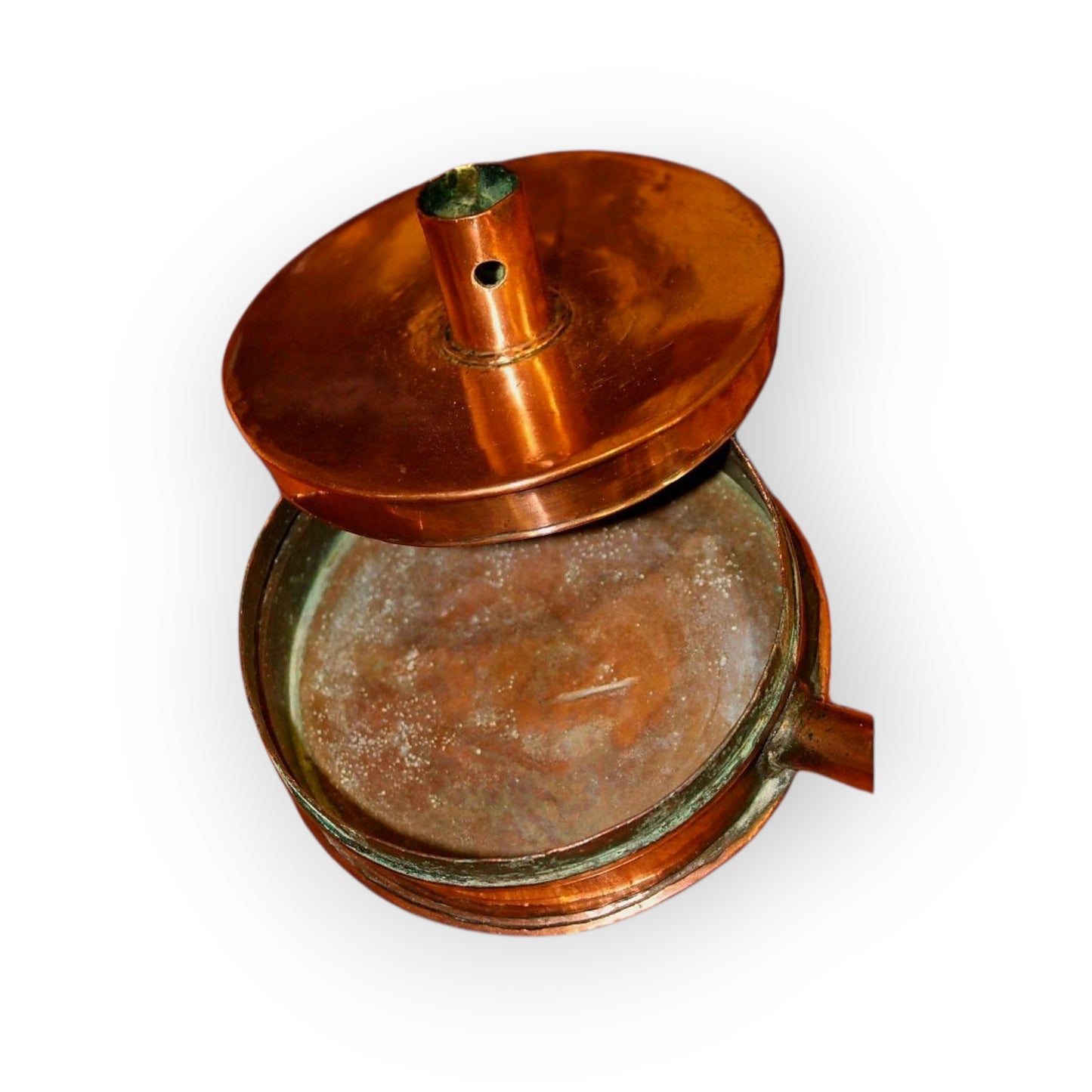 19th Century English Antique Copper Chamberstick / Tinderbox With Carry Handle