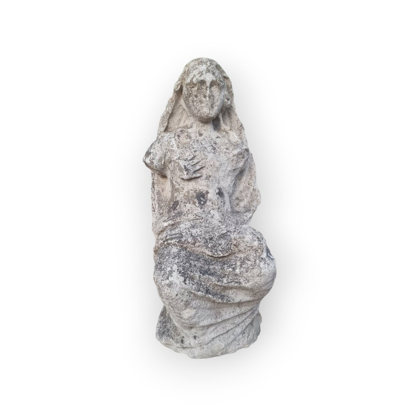 A 15th-Century Spanish Antique Carved Limestone Sculpture Of The Seated Virgin