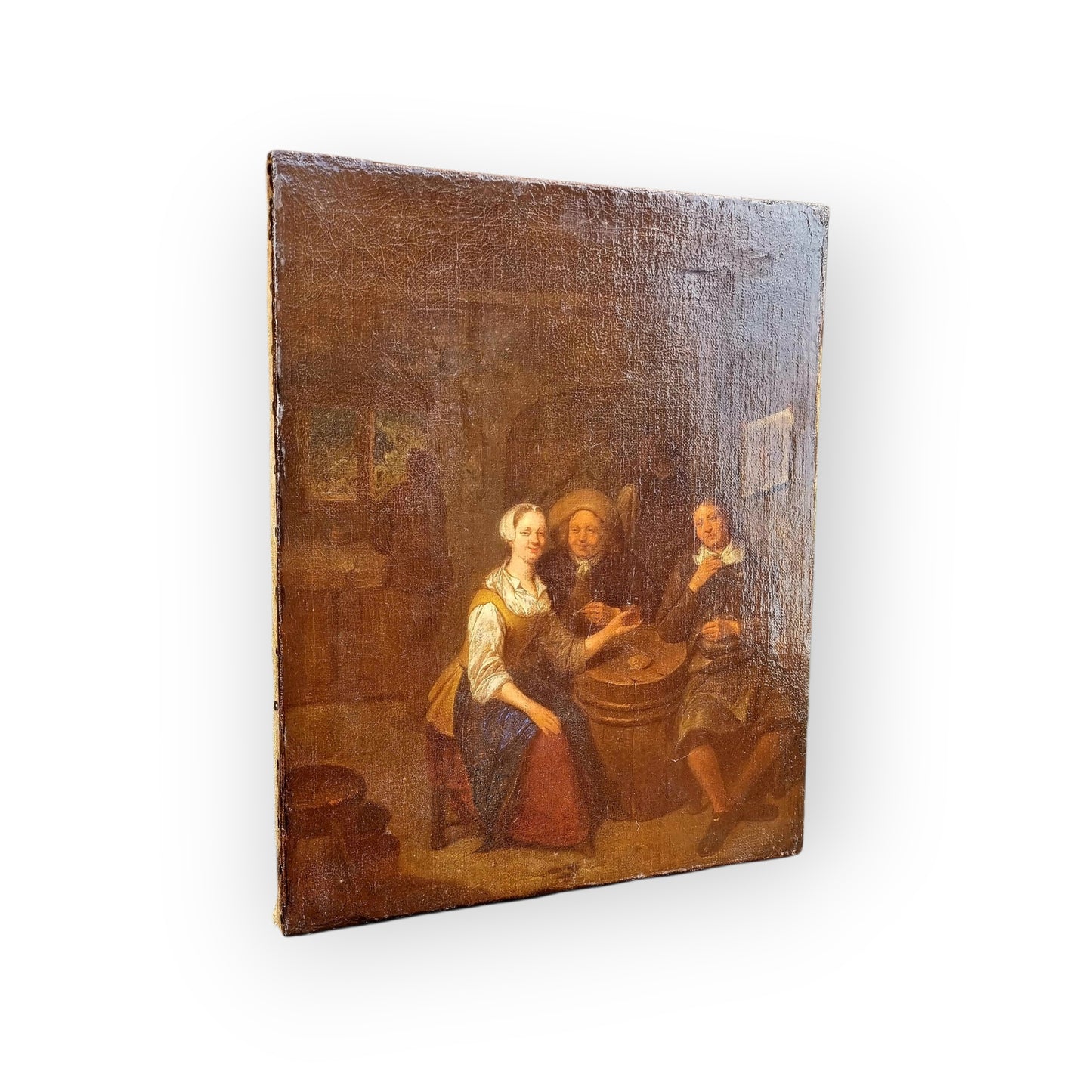Attributed to Gillis Van Tilborg The Younger (1625-1678) - A 17th-Century Dutch School Antique Oil On Canvas Of An Interior Tavern Scene