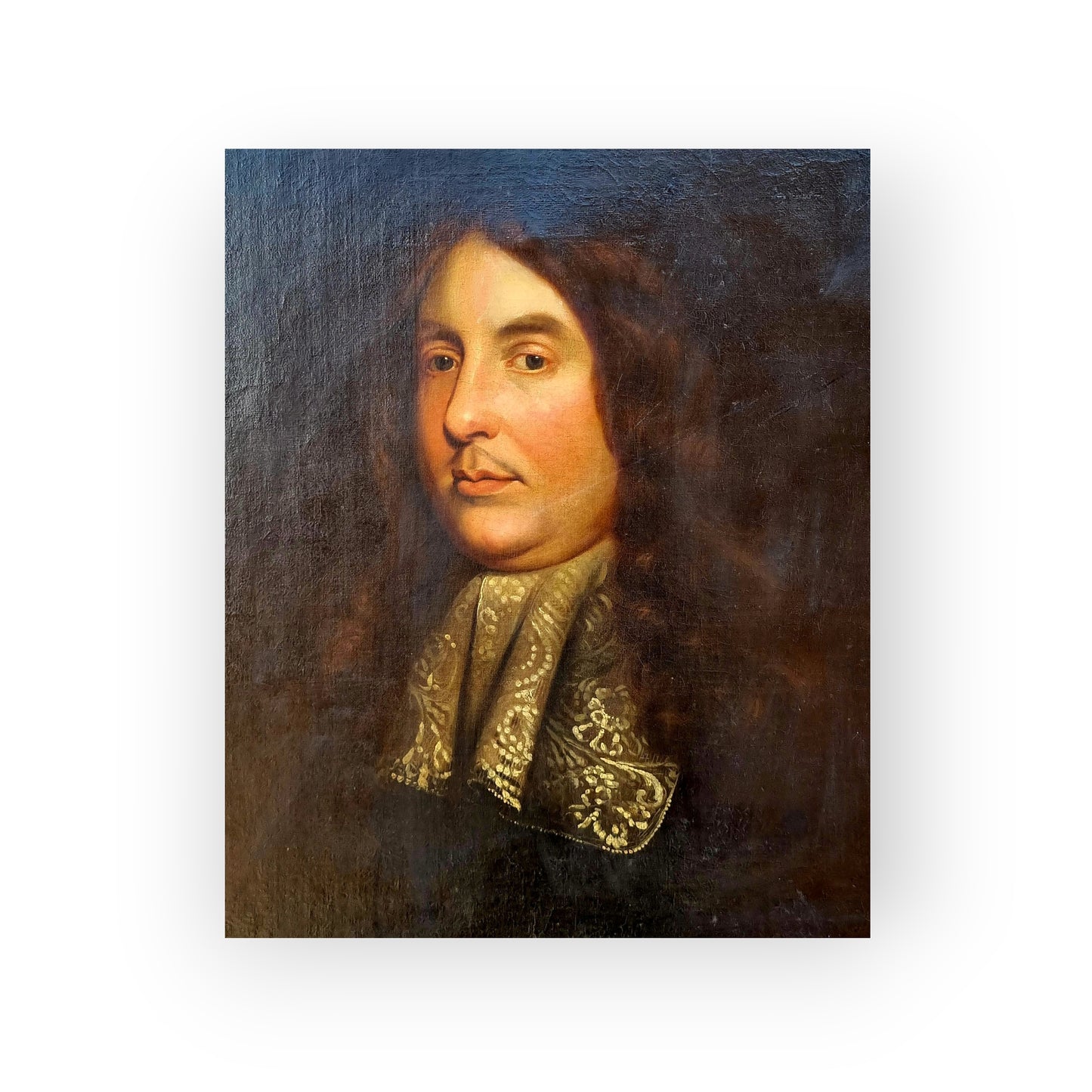 17th-Century English School Antique Oil On Canvas Portrait Of A Gentleman, circa 1690