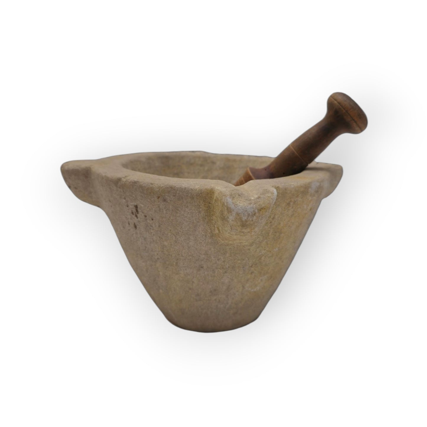 Early 17th-Century Antique Limestone Mortar & Associated Wooden Pestle