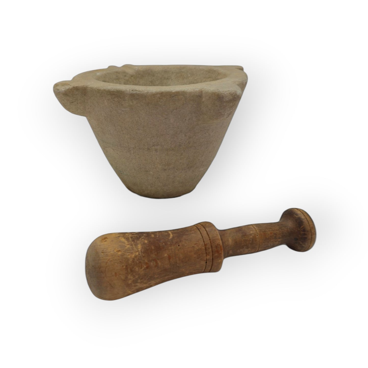 Early 17th-Century Antique Limestone Mortar & Associated Wooden Pestle