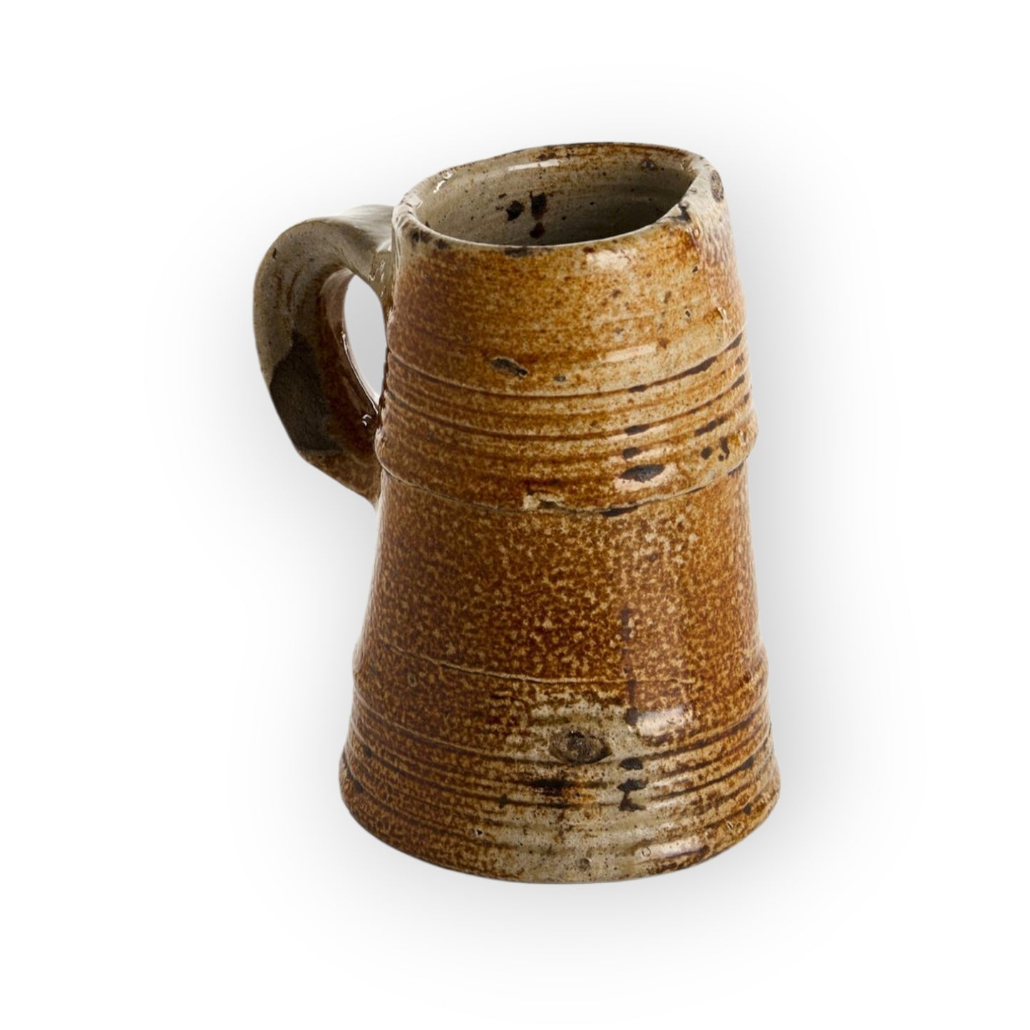 16th-Century Antique Stoneware, Salt-Glaze Decorated Ribbed Ale Mug / Beer Stein