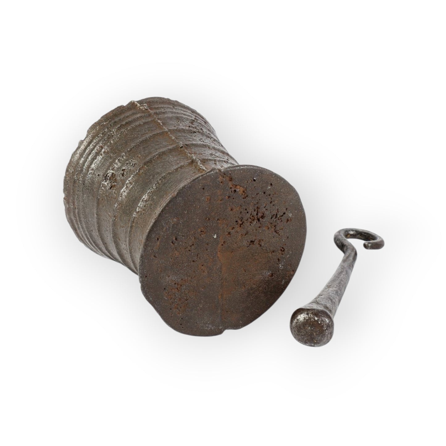 17th-Century Antique Cast Iron Mortar & Associated Pestle