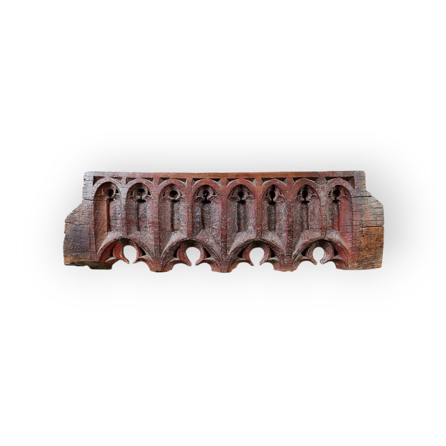 Large Early 16thC English Antique Carved Oak Blind Gothic Tracery Fragment / Tracery Head, Possibly From A Rood Screen, Circa 1500