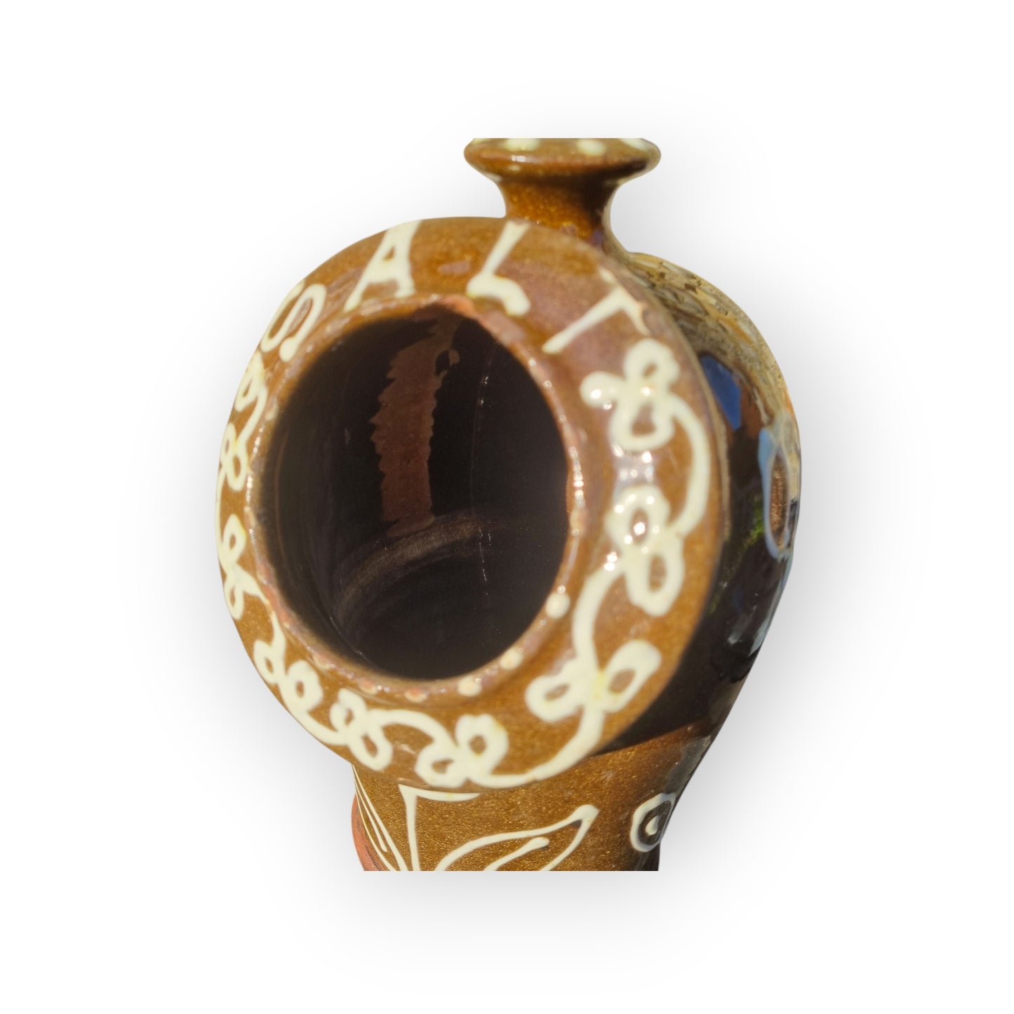 Large Late 19th-Century Slipware Decorated Salt Pig Bearing The Inscription "SALT"