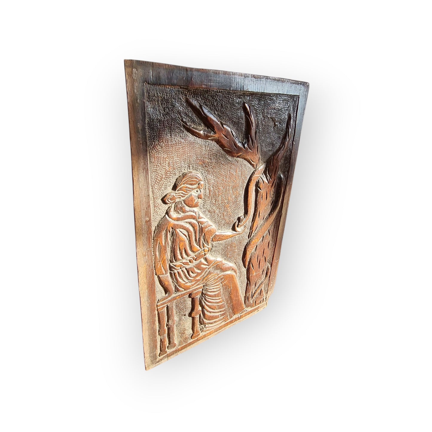 A Large 18th Century Antique Carved Oak Panel Depicting Eve and the Serpent