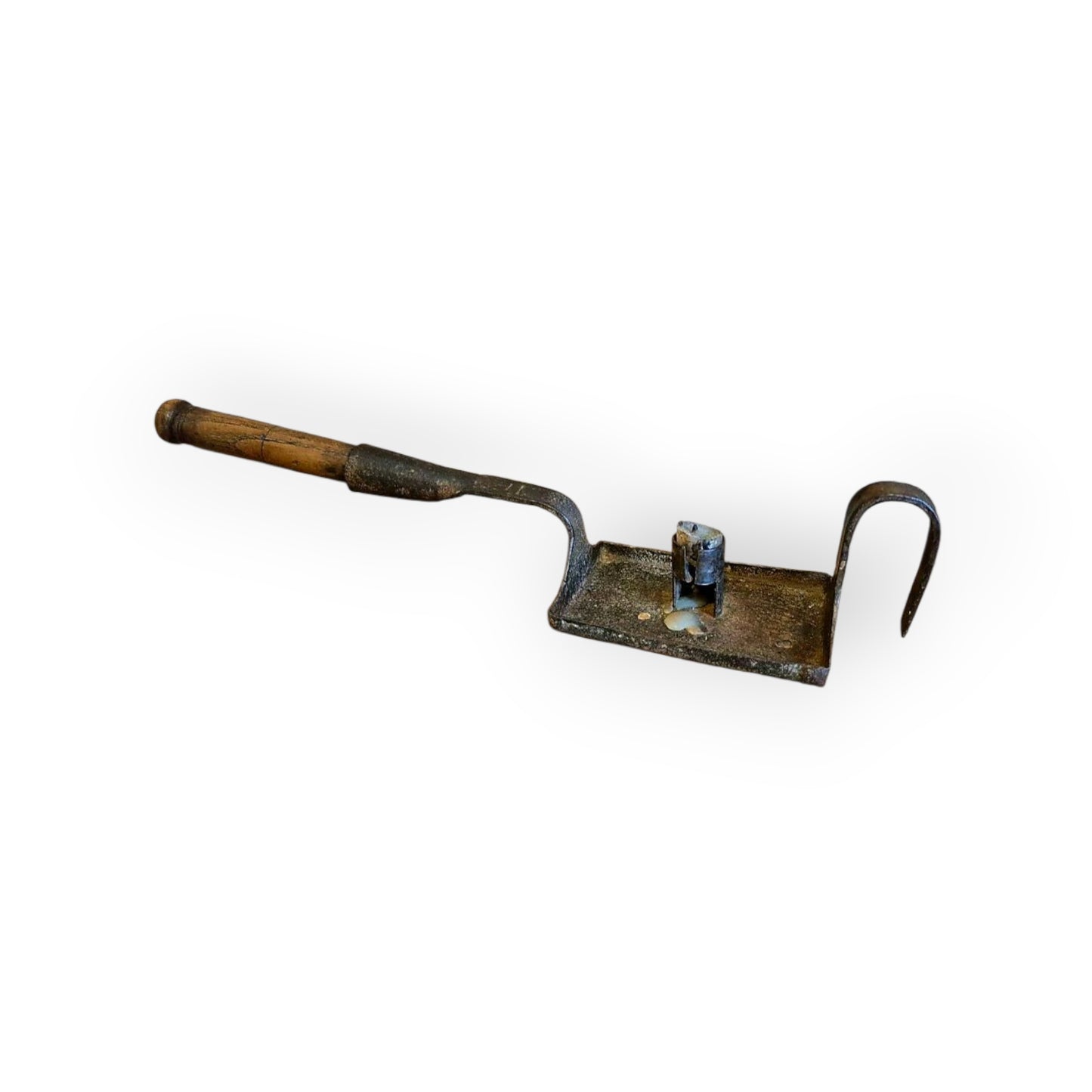 A Rare Late 18th-Century Antique Iron & Oak Cellar Candlestick