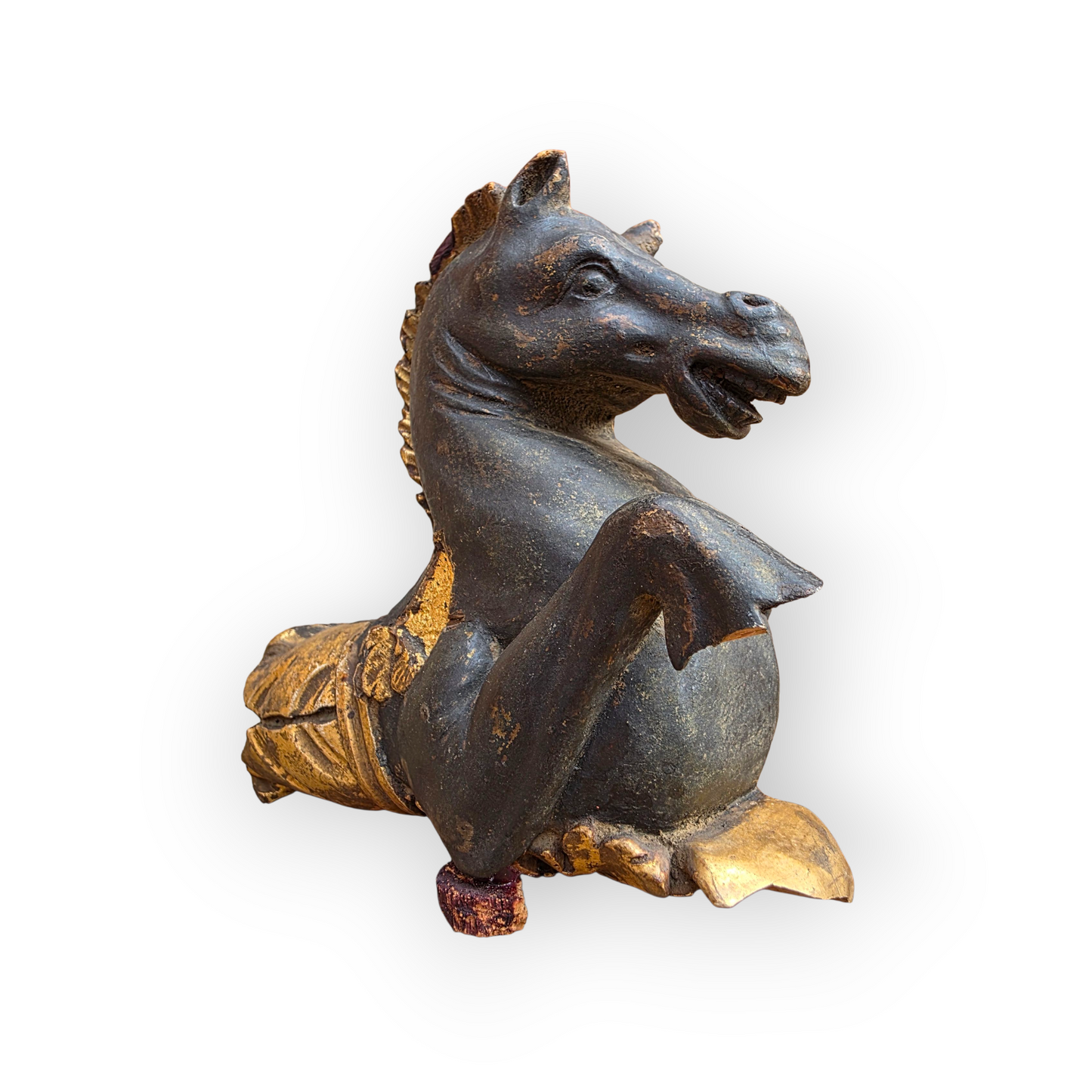 18th-Century Italian Antique Carved Wooden Horse’s Head Fragment, Salvaged from a Venetian Gondola