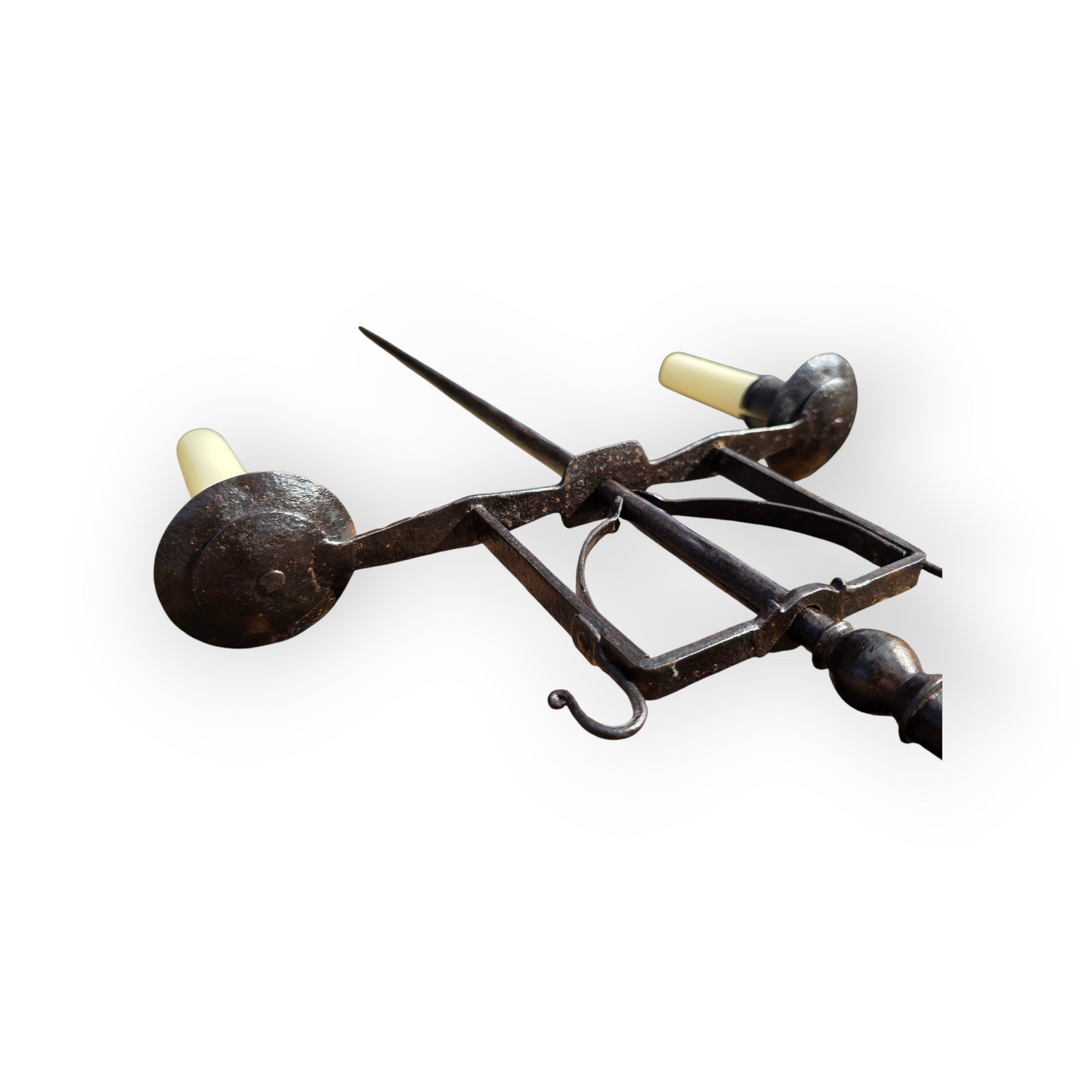 Pair of Early 19th Century Vernacular Antique Wrought Iron Rise-and-Fall Candelabras