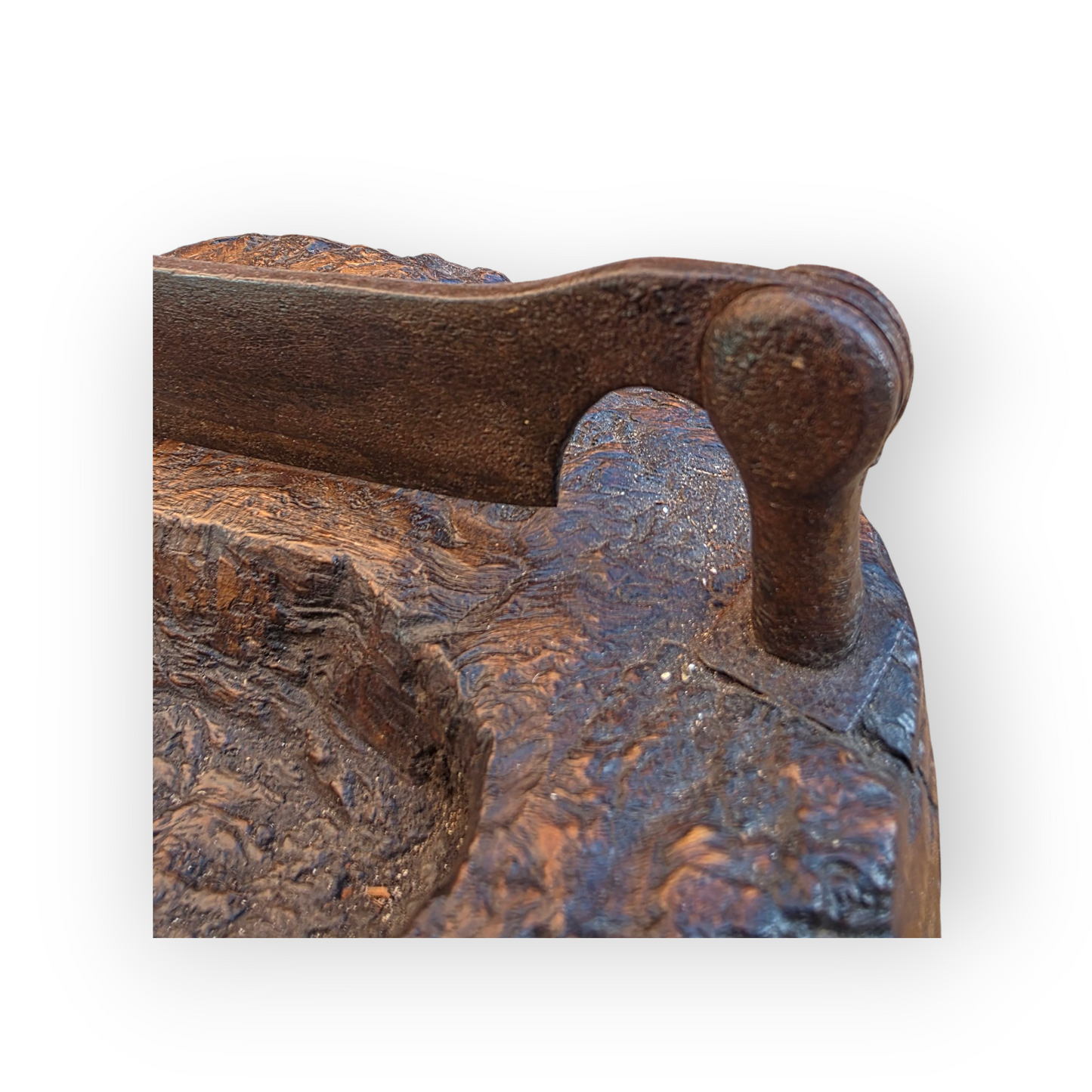 Late 18th Century Rustic Antique Herb Chopper With A Burr Wood Base