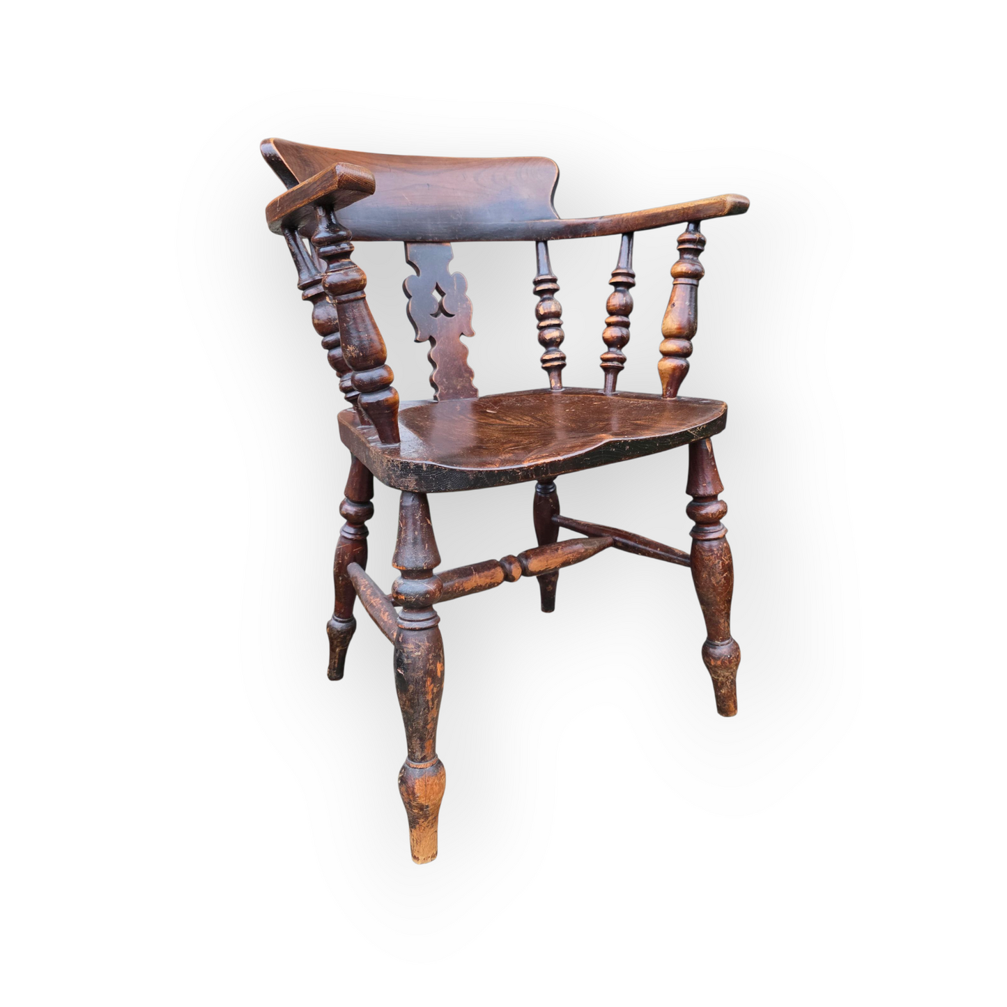 19th-Century English Antique Captain's Chair / Smoker's Bow Armchair