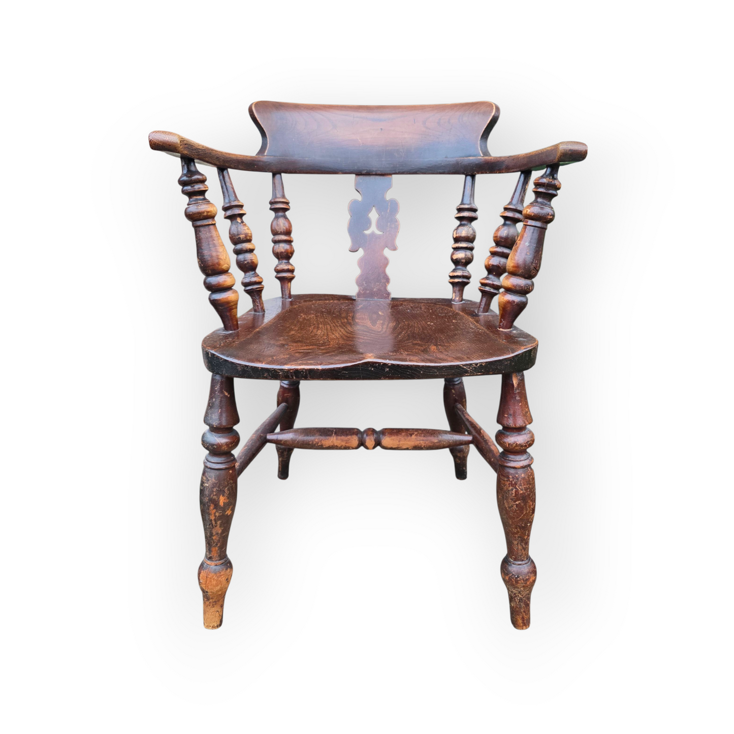 19th-Century English Antique Captain's Chair / Smoker's Bow Armchair