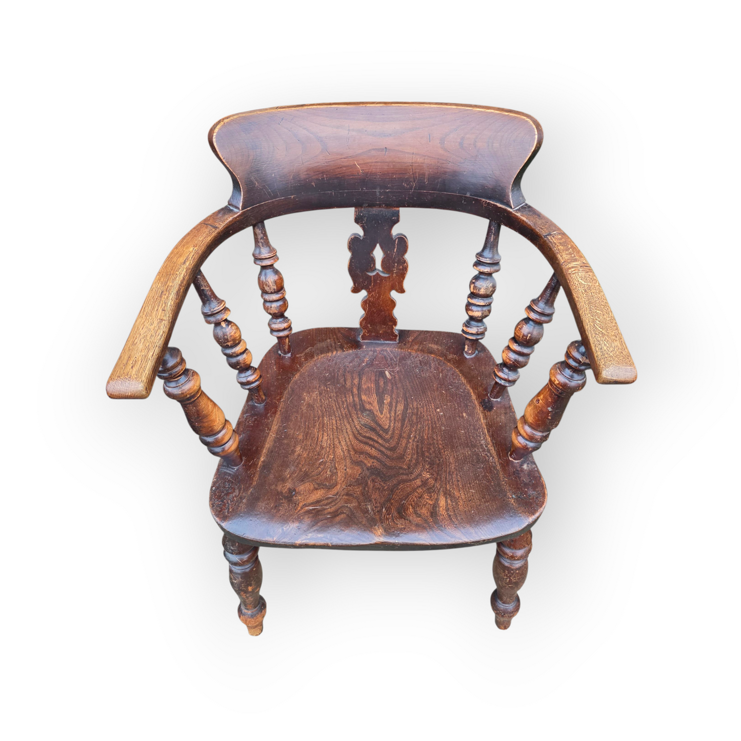19th-Century English Antique Captain's Chair / Smoker's Bow Armchair