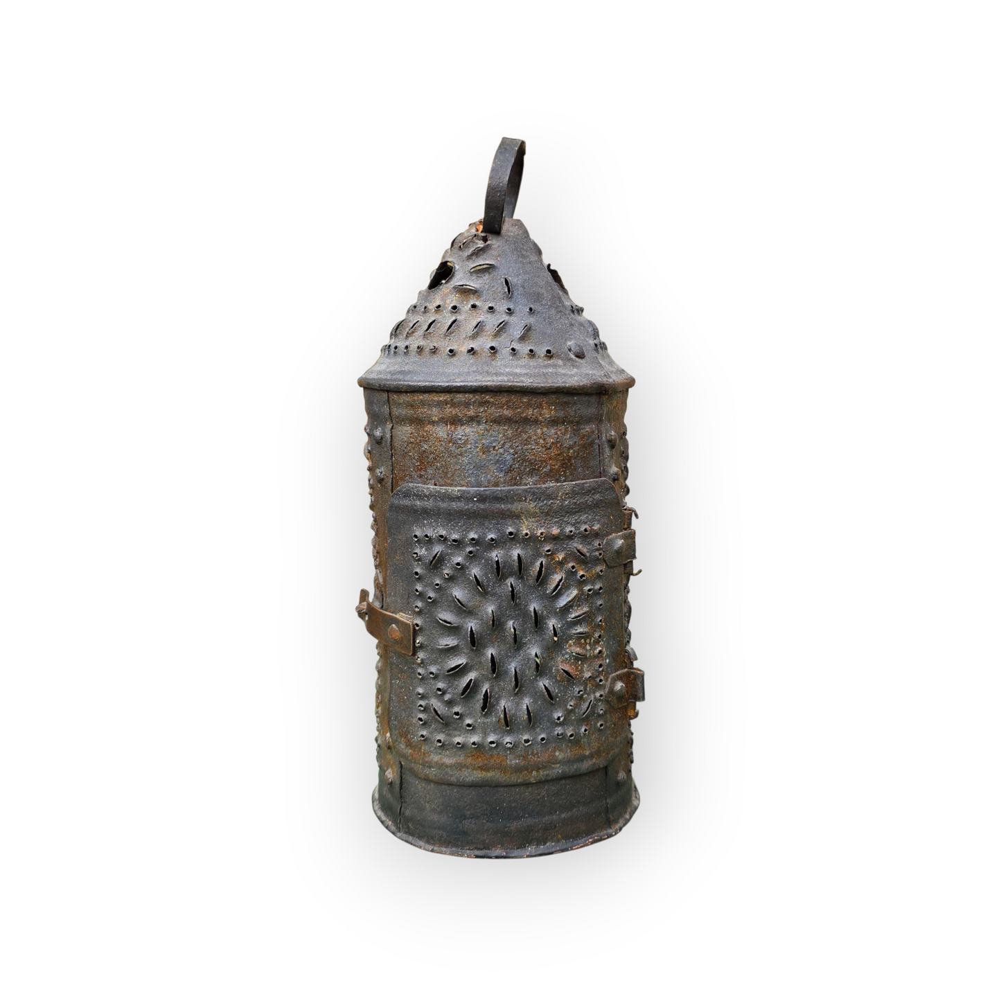 Late 18th-Century English Toleware Shepherd’s Lantern | Punched Tin Candleholder