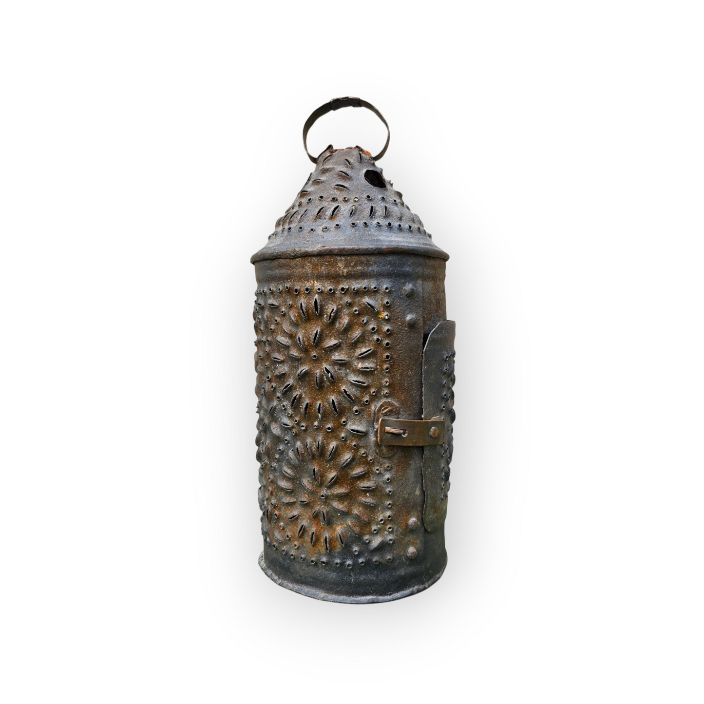 Late 18th-Century English Toleware Shepherd’s Lantern | Punched Tin Candleholder