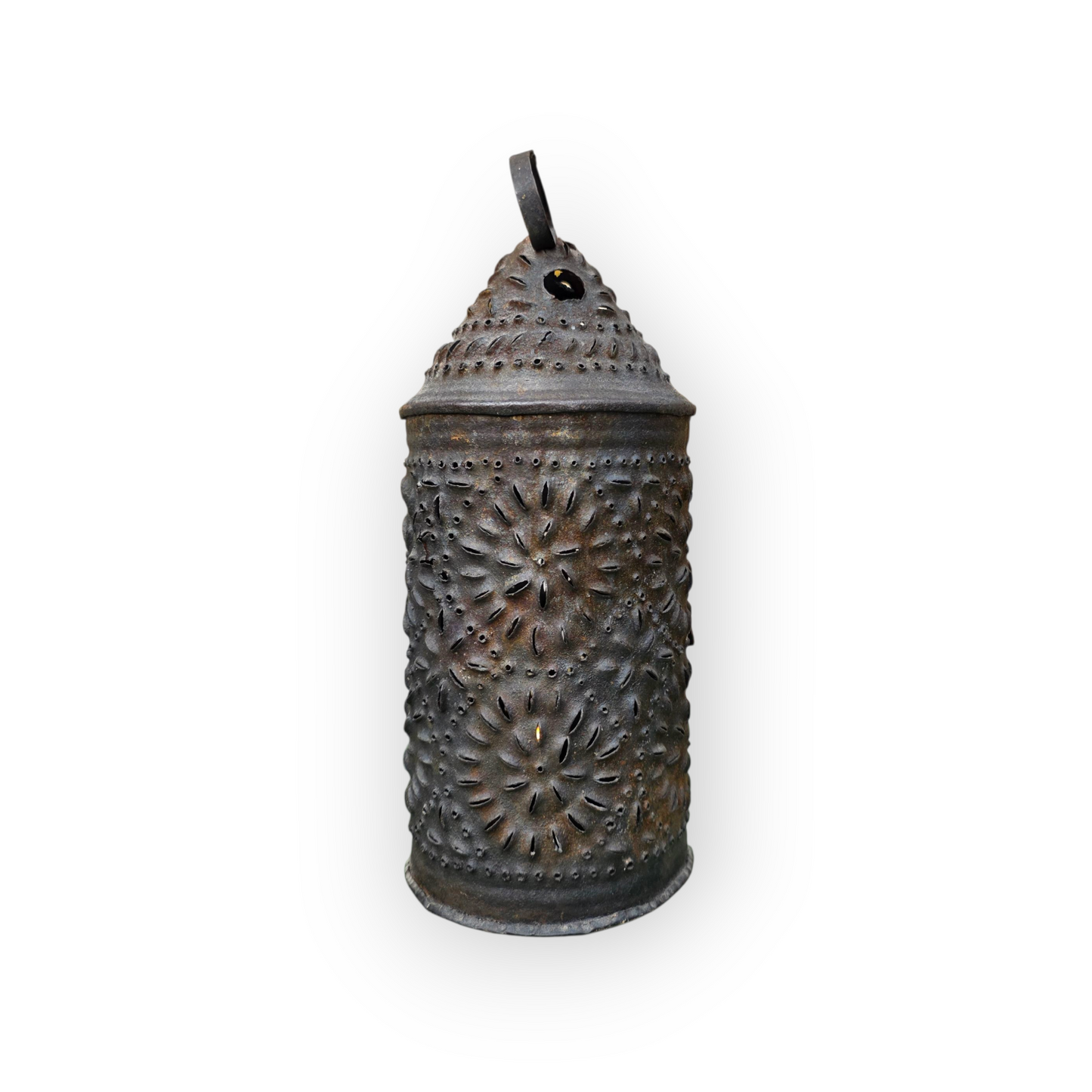 Late 18th-Century English Toleware Shepherd’s Lantern | Punched Tin Candleholder