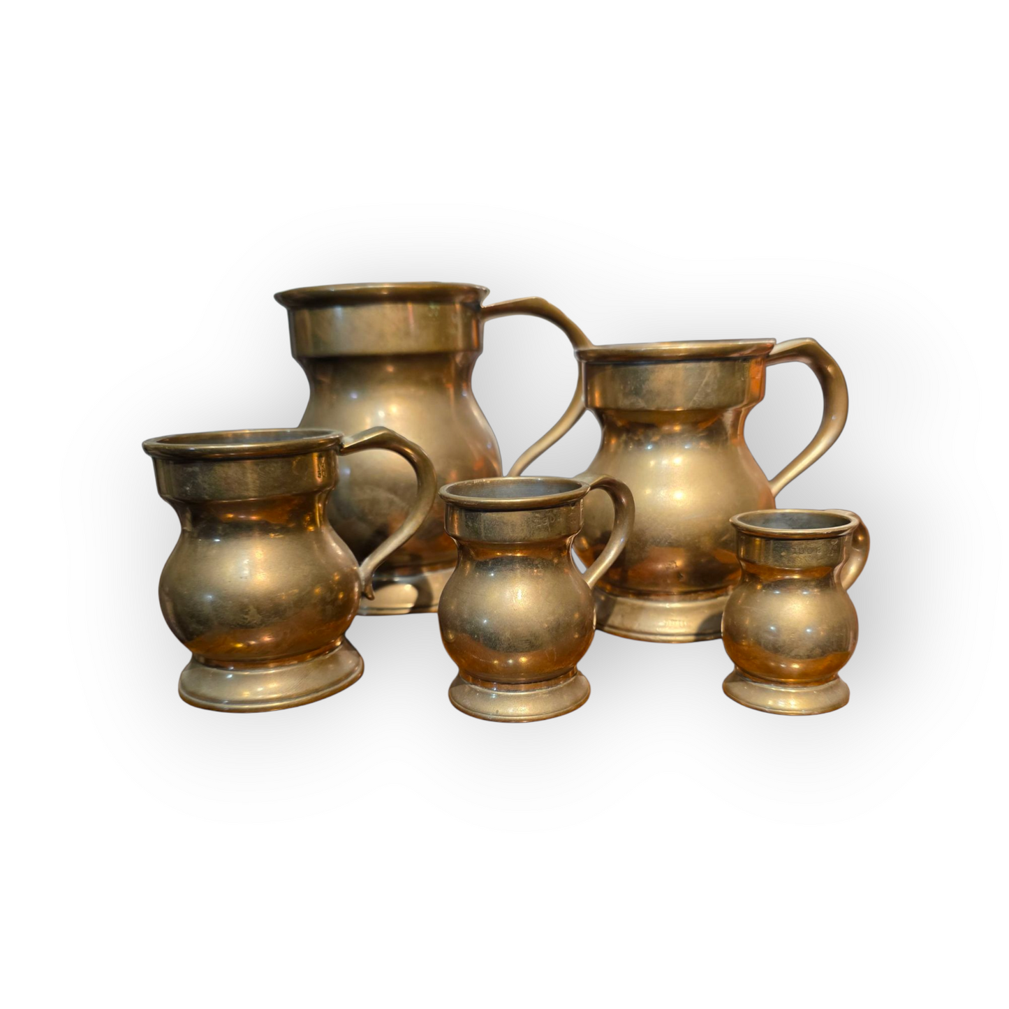 19th Century Victorian Antique Brass Measures – Rare Set of Five English Imperial Sizes