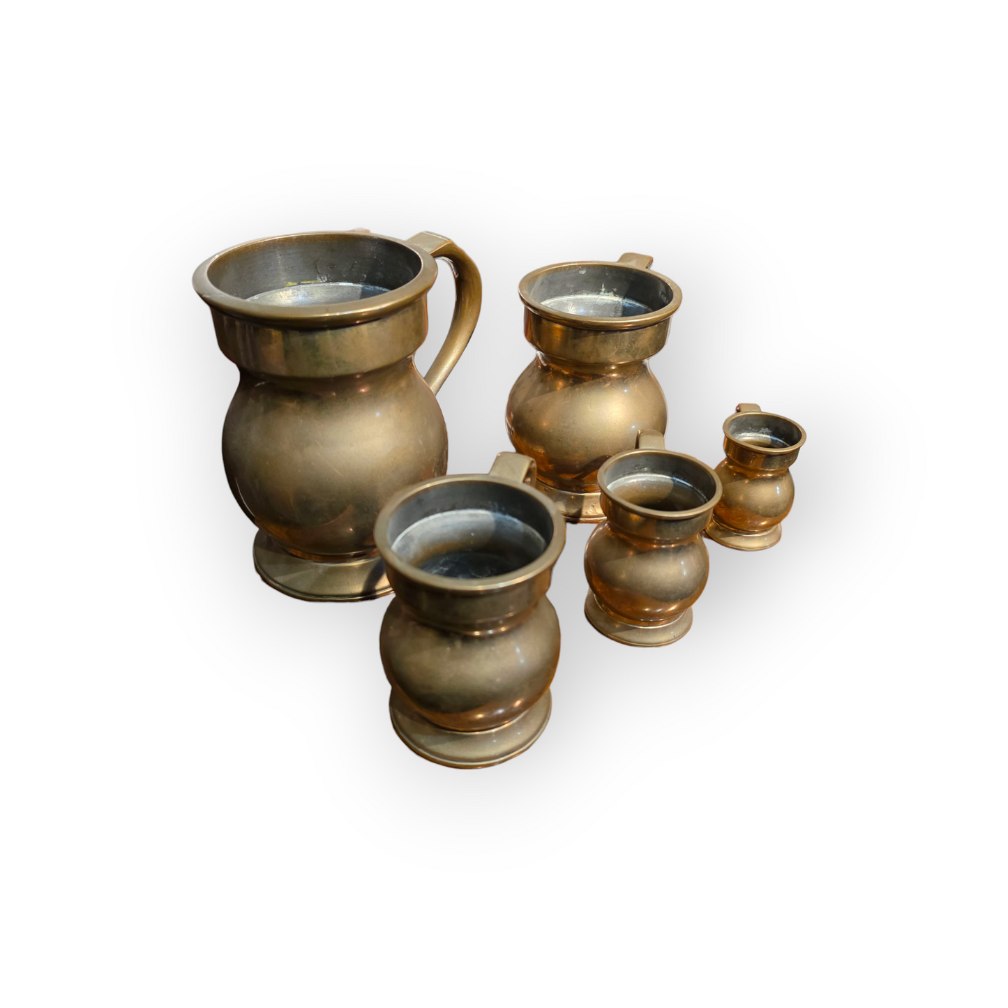 19th Century Victorian Antique Brass Measures – Rare Set of Five English Imperial Sizes