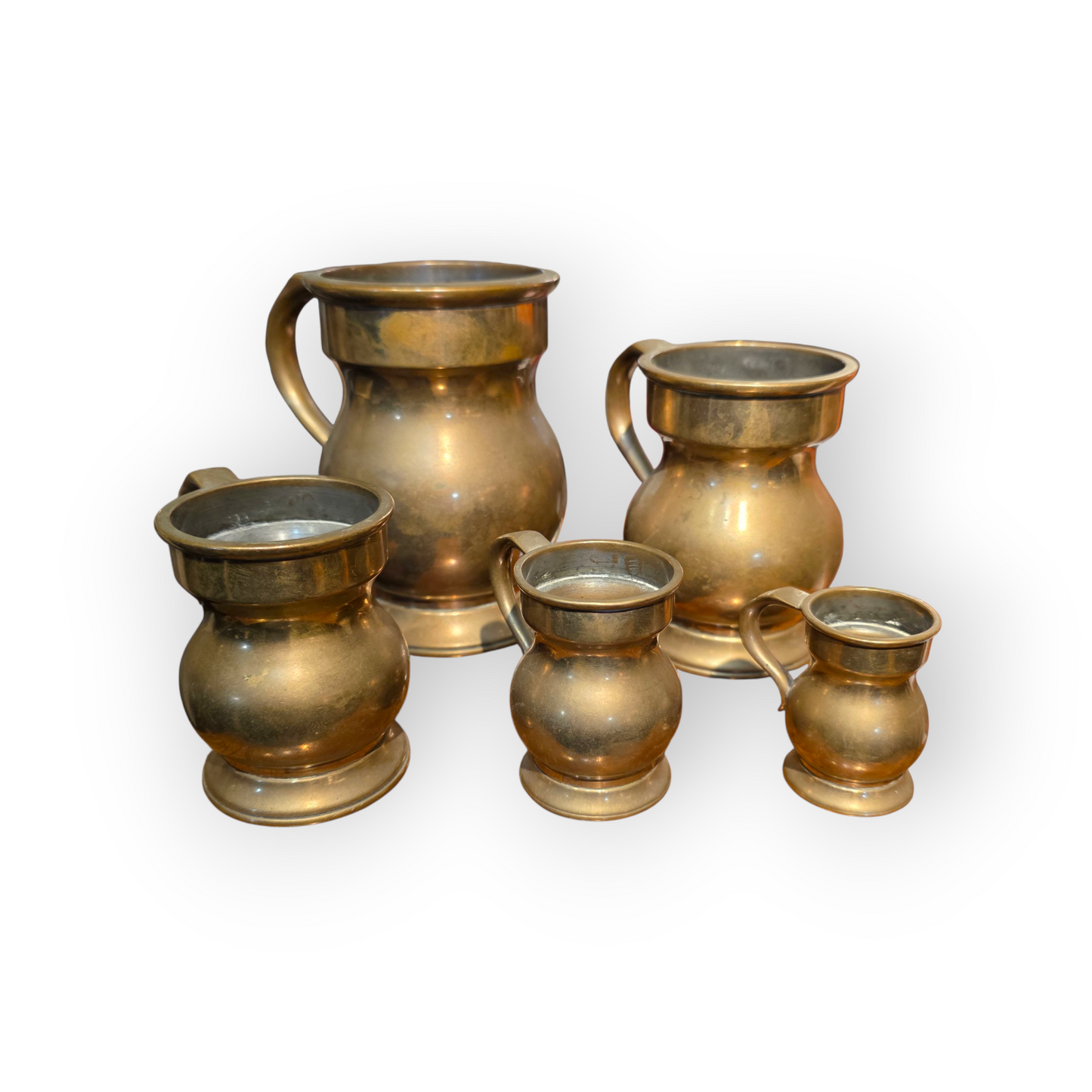 19th Century Victorian Antique Brass Measures – Rare Set of Five English Imperial Sizes