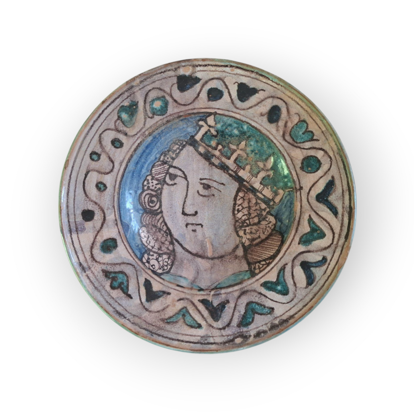 16th-Century Italian Antique Maiolica Portrait Plate | Tin-Glazed Renaissance Dish