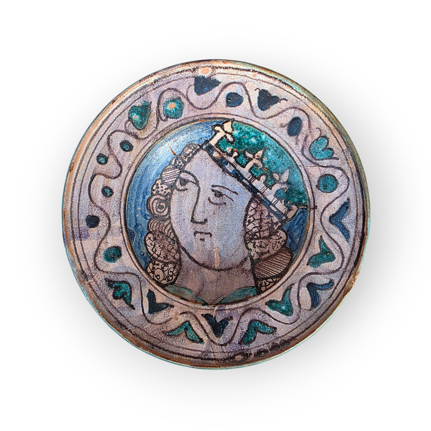 16th-Century Italian Antique Maiolica Portrait Plate | Tin-Glazed Renaissance Dish