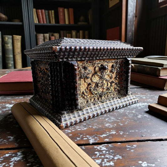 Early 17th-Century Continental Table-Top Box with Stumpwork Embroidery | Only 5 Inches Wide