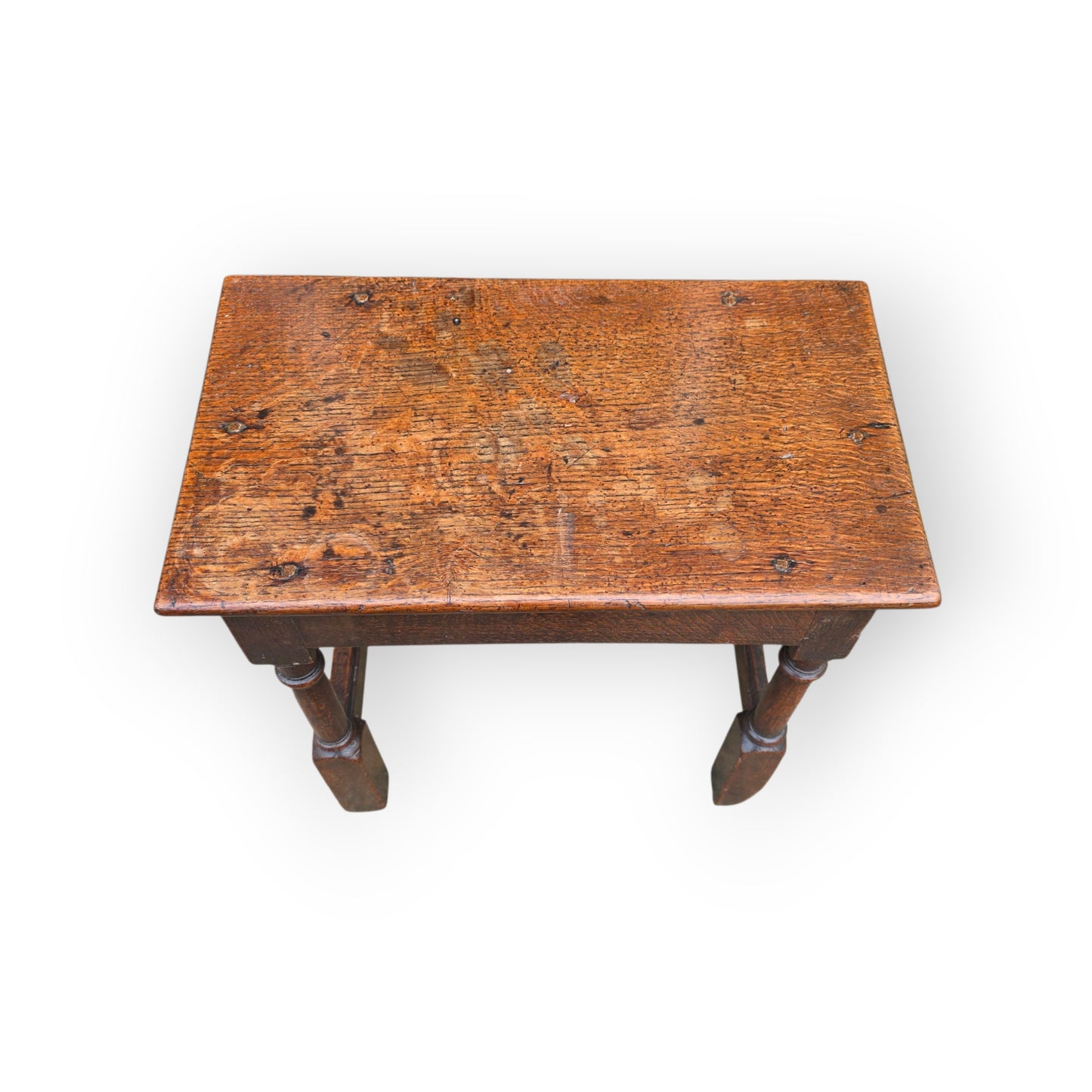 Late 17th Century English Antique Oak Joint Stool With "H Stretcher", Circa 1690