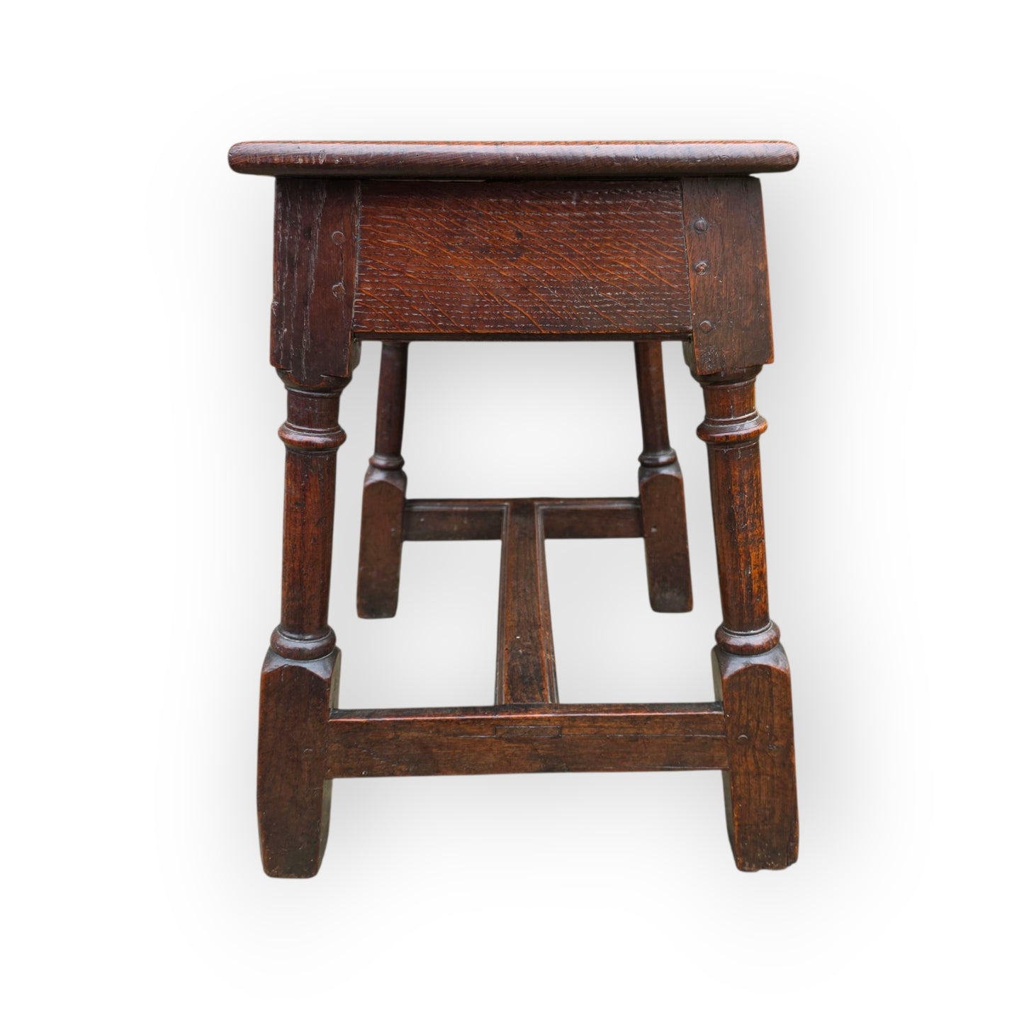 Late 17th Century English Antique Oak Joint Stool With "H Stretcher", Circa 1690