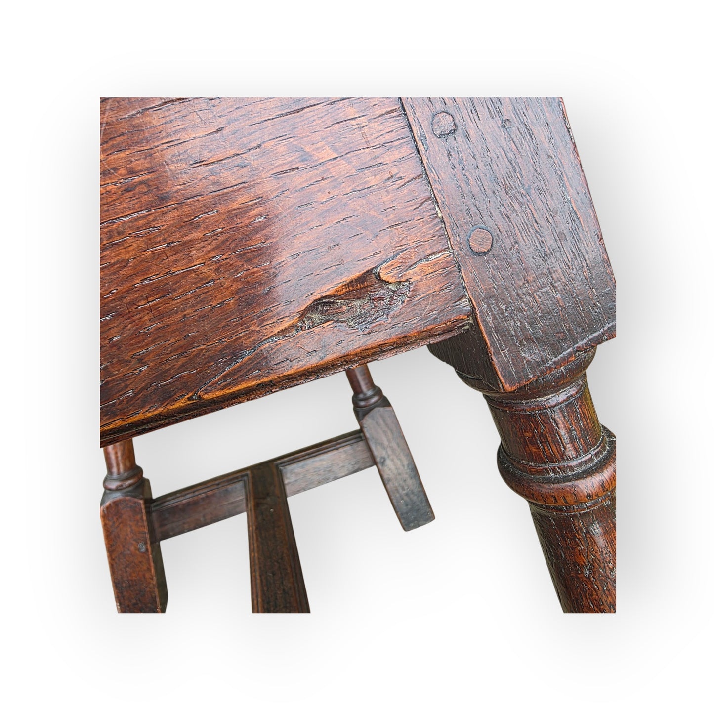 Late 17th Century English Antique Oak Joint Stool With "H Stretcher", Circa 1690