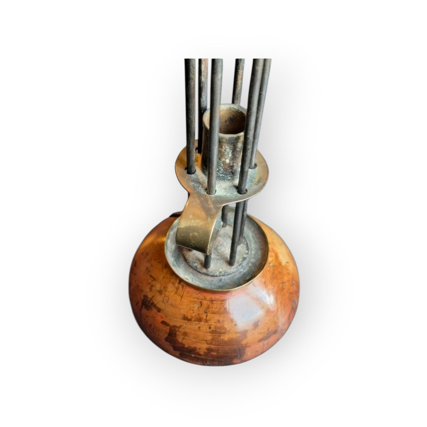 18th Century Adjustable Brass Birdcage Candleholder on Domed Pearwood Base