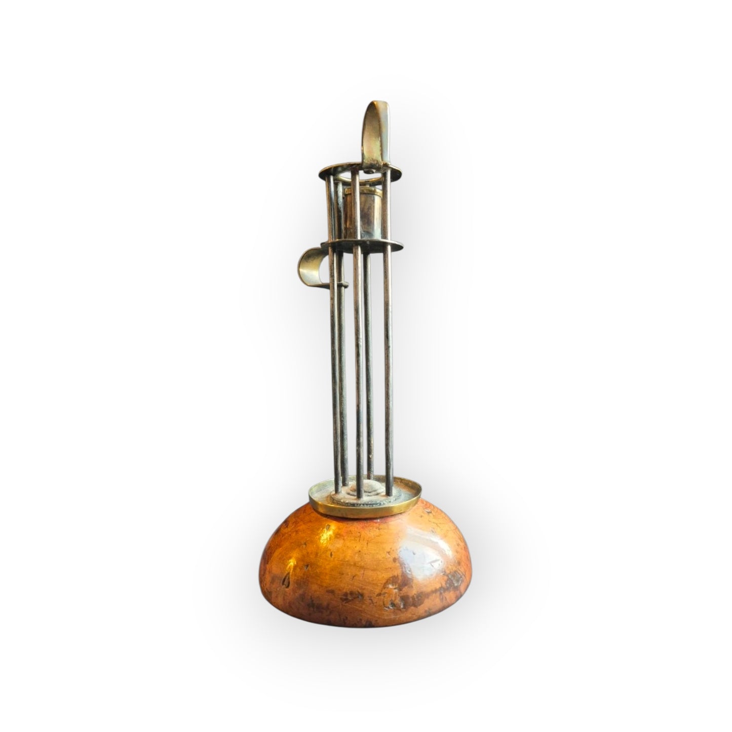 18th Century Adjustable Brass Birdcage Candleholder on Domed Pearwood Base
