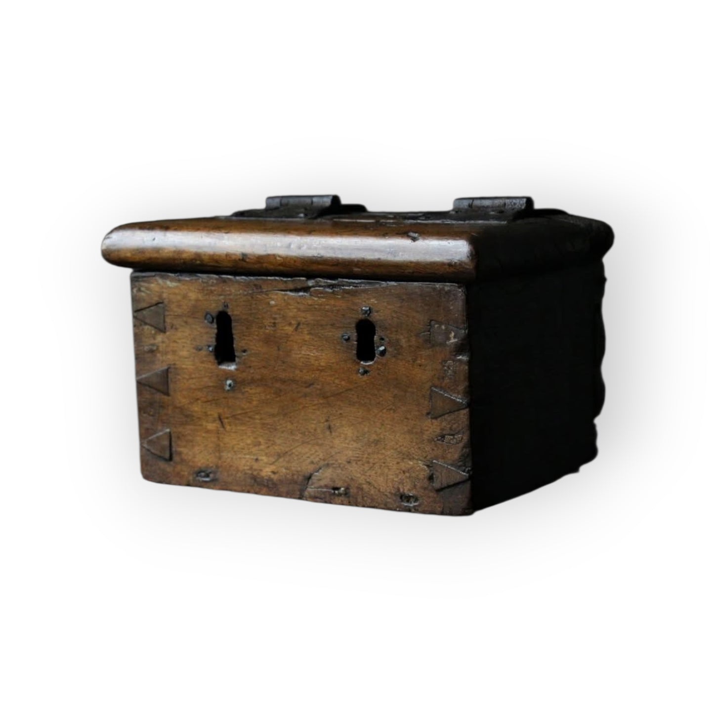 A Rare 17th Century Antique Oak Alms Box with Twin Locks and Coin Aperture