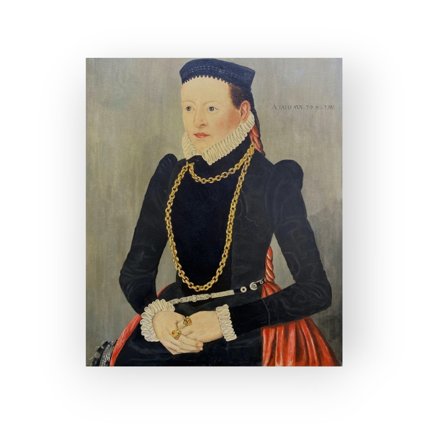 Follower of Lorenz Strauch The Elder (1554-1630/1636) - A Primitive 16th-Century Style Antique Oil on Canvas Painting Entitled "Portrait of a Lady"