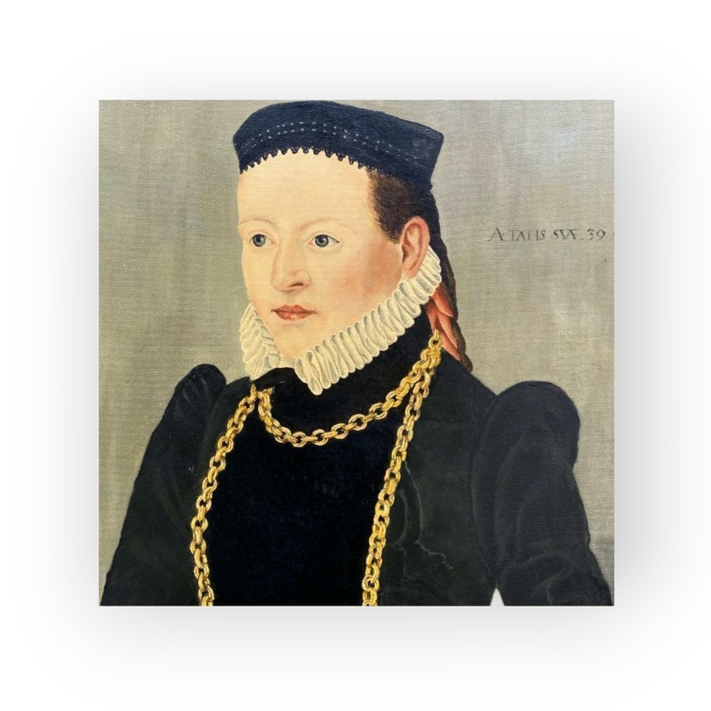 Follower of Lorenz Strauch The Elder (1554-1630/1636) - A Primitive 16th-Century Style Antique Oil on Canvas Painting Entitled "Portrait of a Lady"
