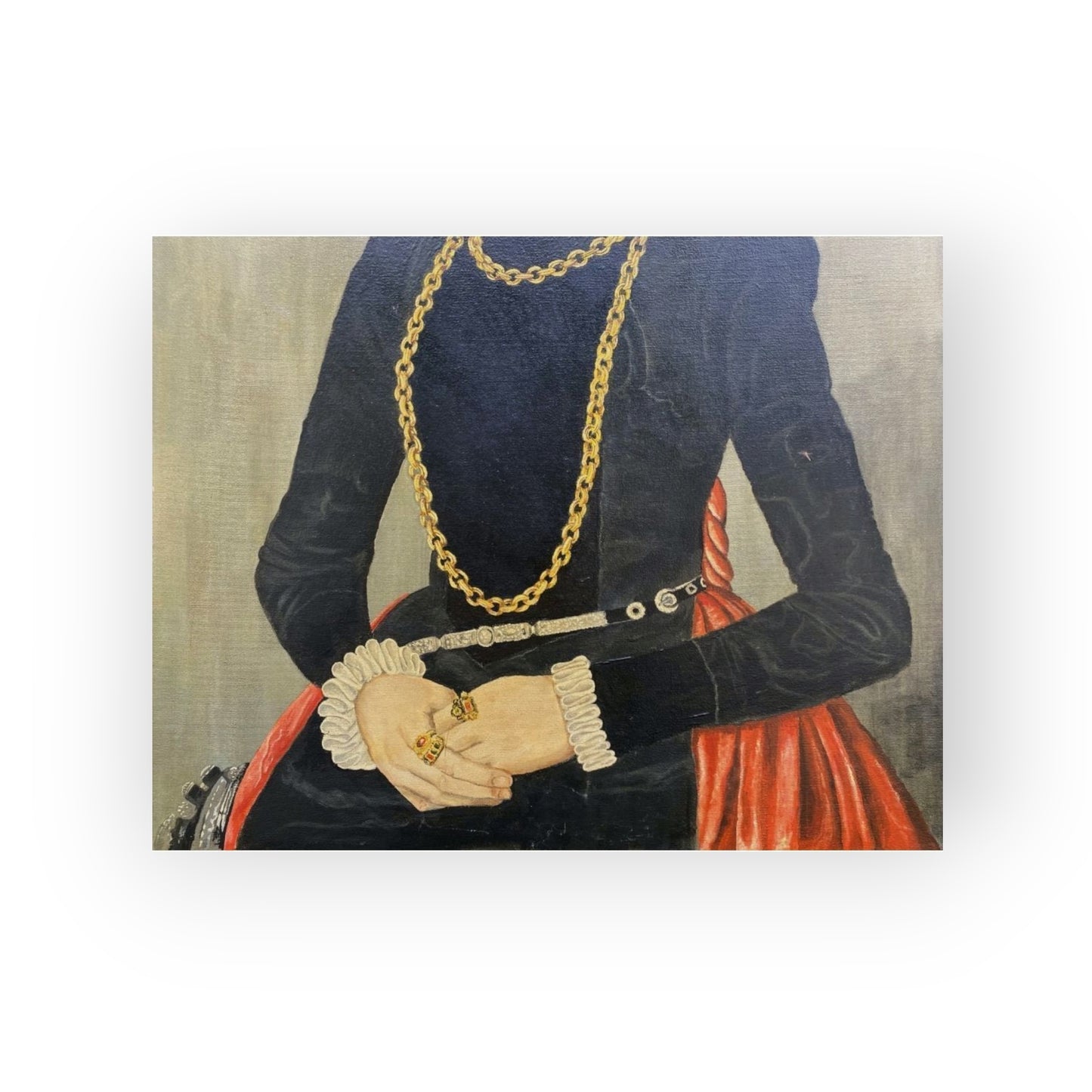 Follower of Lorenz Strauch The Elder (1554-1630/1636) - A Primitive 16th-Century Style Antique Oil on Canvas Painting Entitled "Portrait of a Lady"
