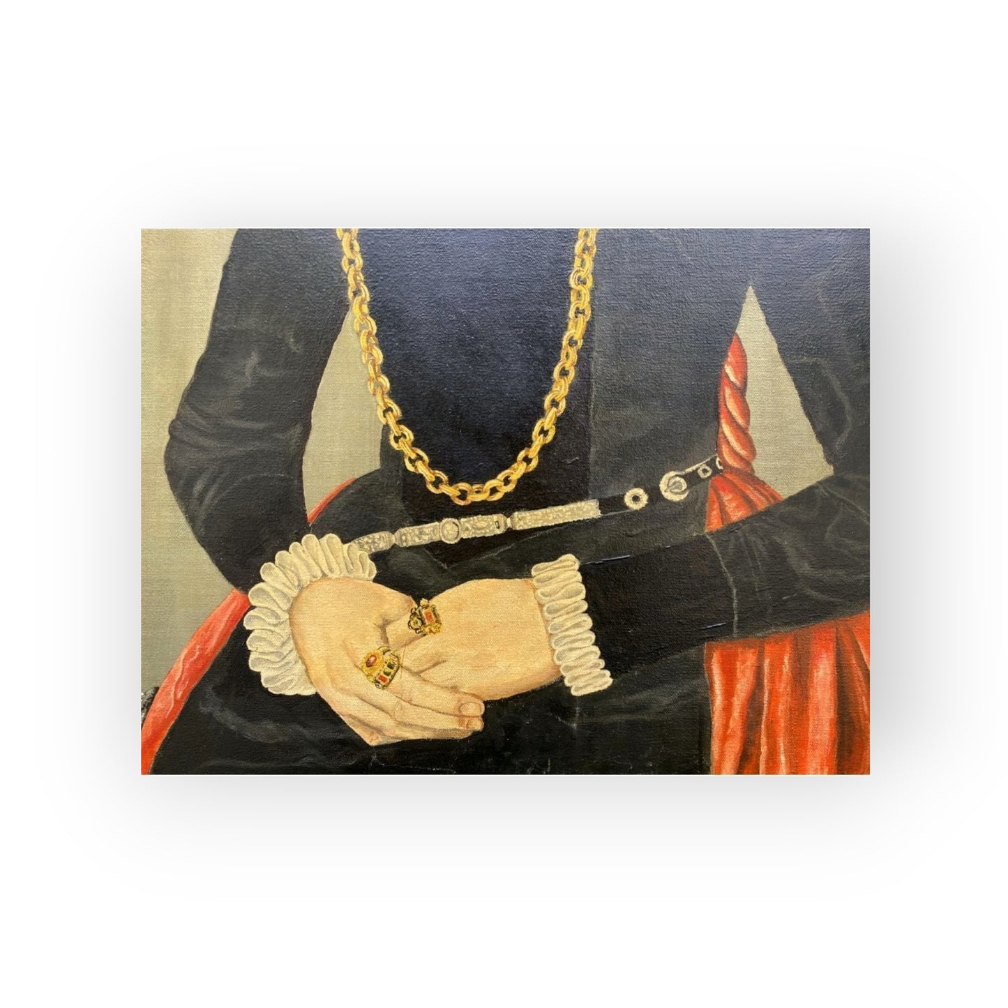 Follower of Lorenz Strauch The Elder (1554-1630/1636) - A Primitive 16th-Century Style Antique Oil on Canvas Painting Entitled "Portrait of a Lady"