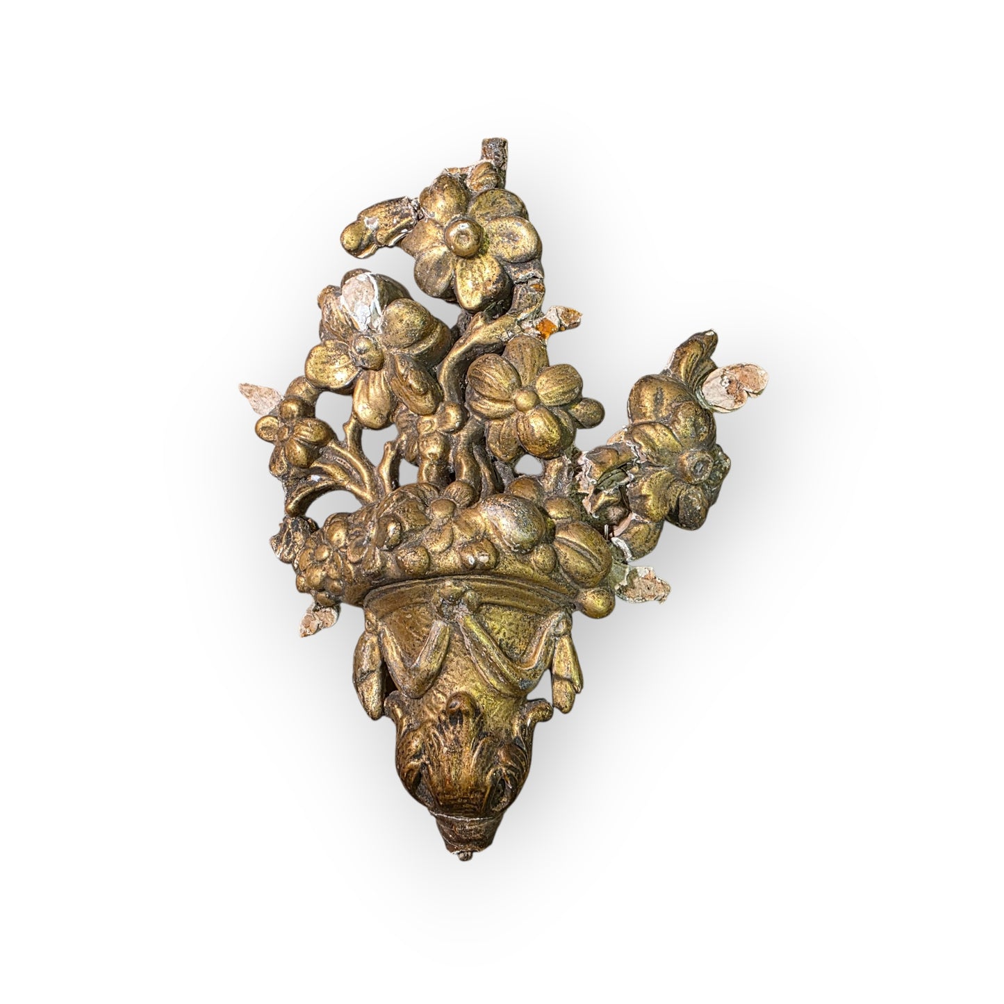 Large Decorative 18thC Antique Gilt Gesso Fragment in Attic Found Condition