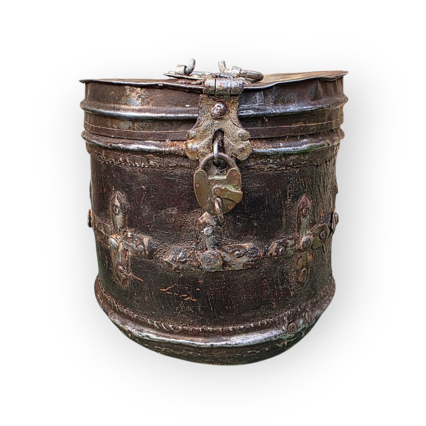18th Century Continental Antique Alms Box of Wood and Metal Form